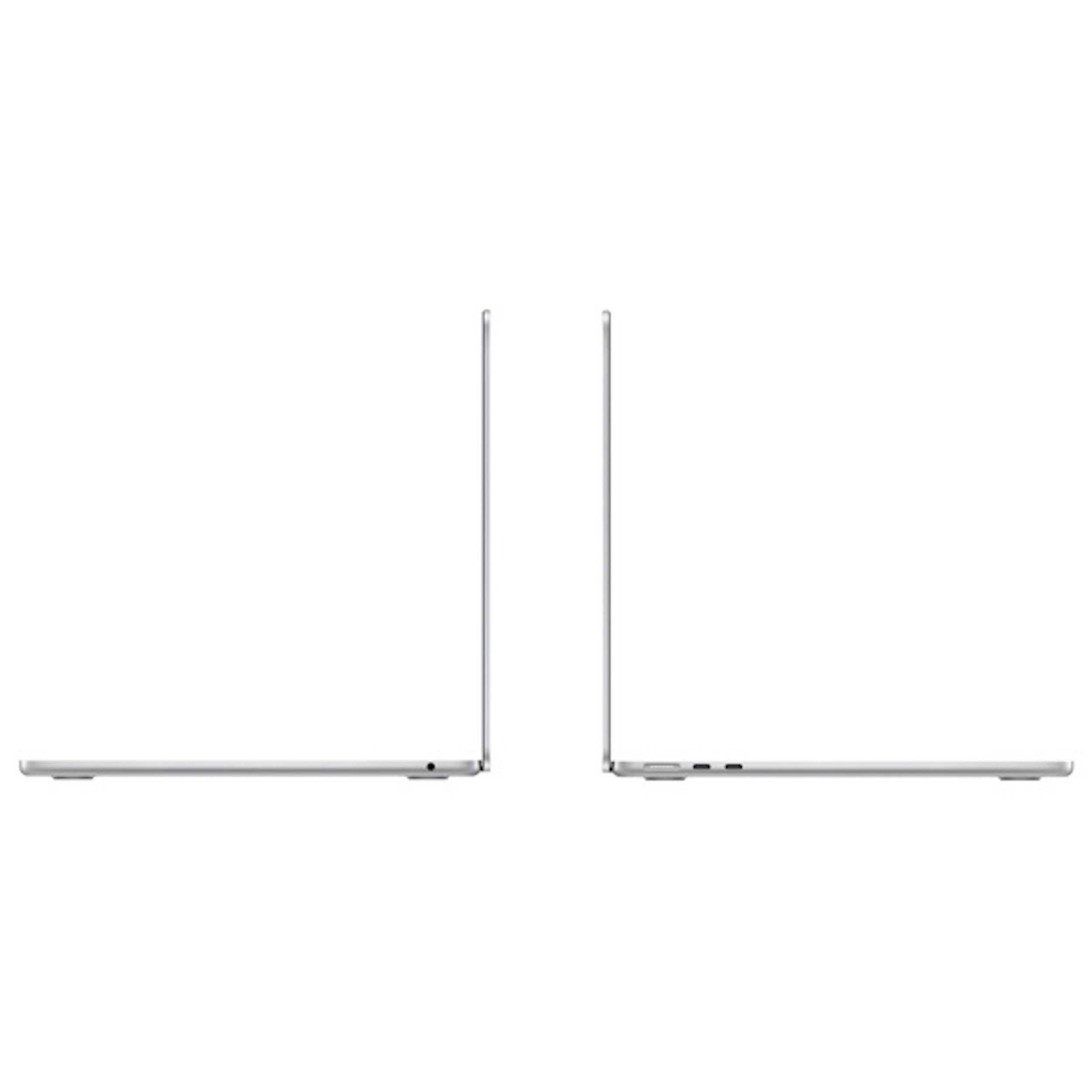 Dwa srebrne laptopy obok siebie. Ekran jest zamknięty. Tło jest białe.