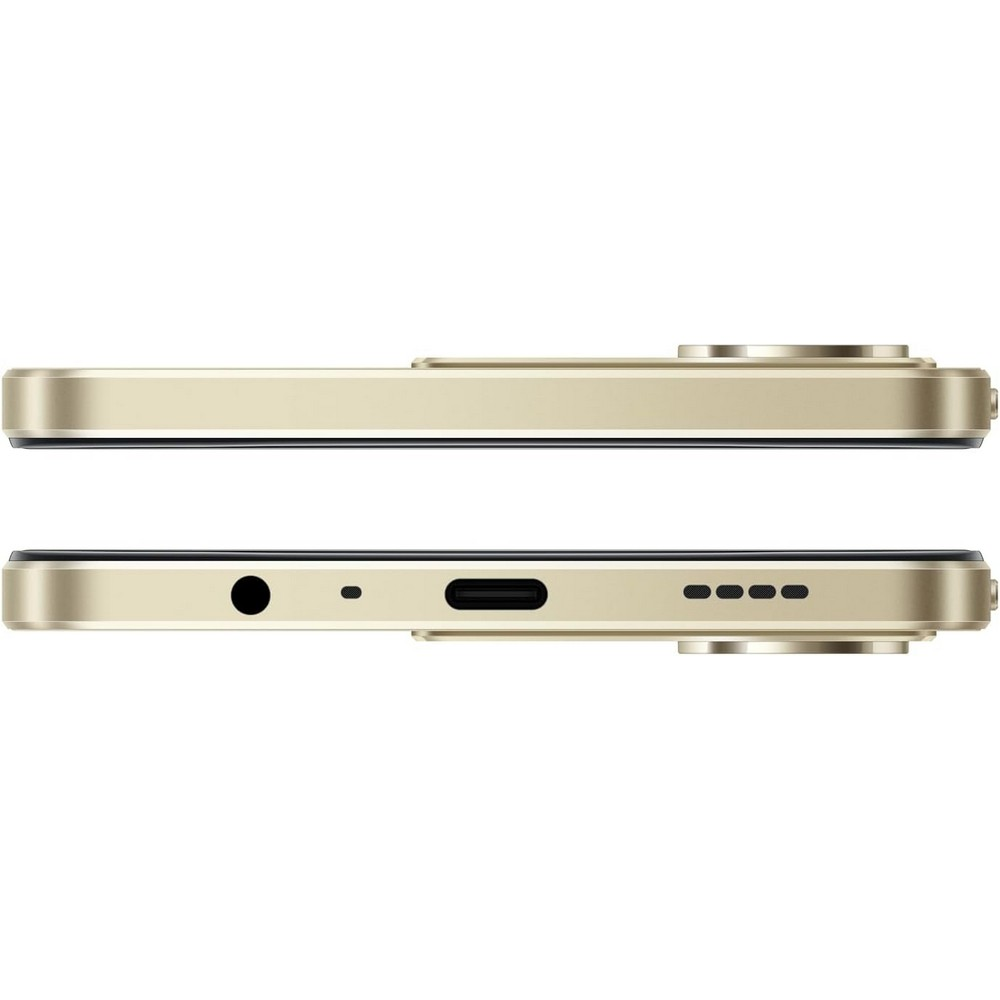 Zwei goldfarbene Smartphone-Profile werden gezeigt. Das obere ist die Draufsicht, und das untere ist die Unteransicht.