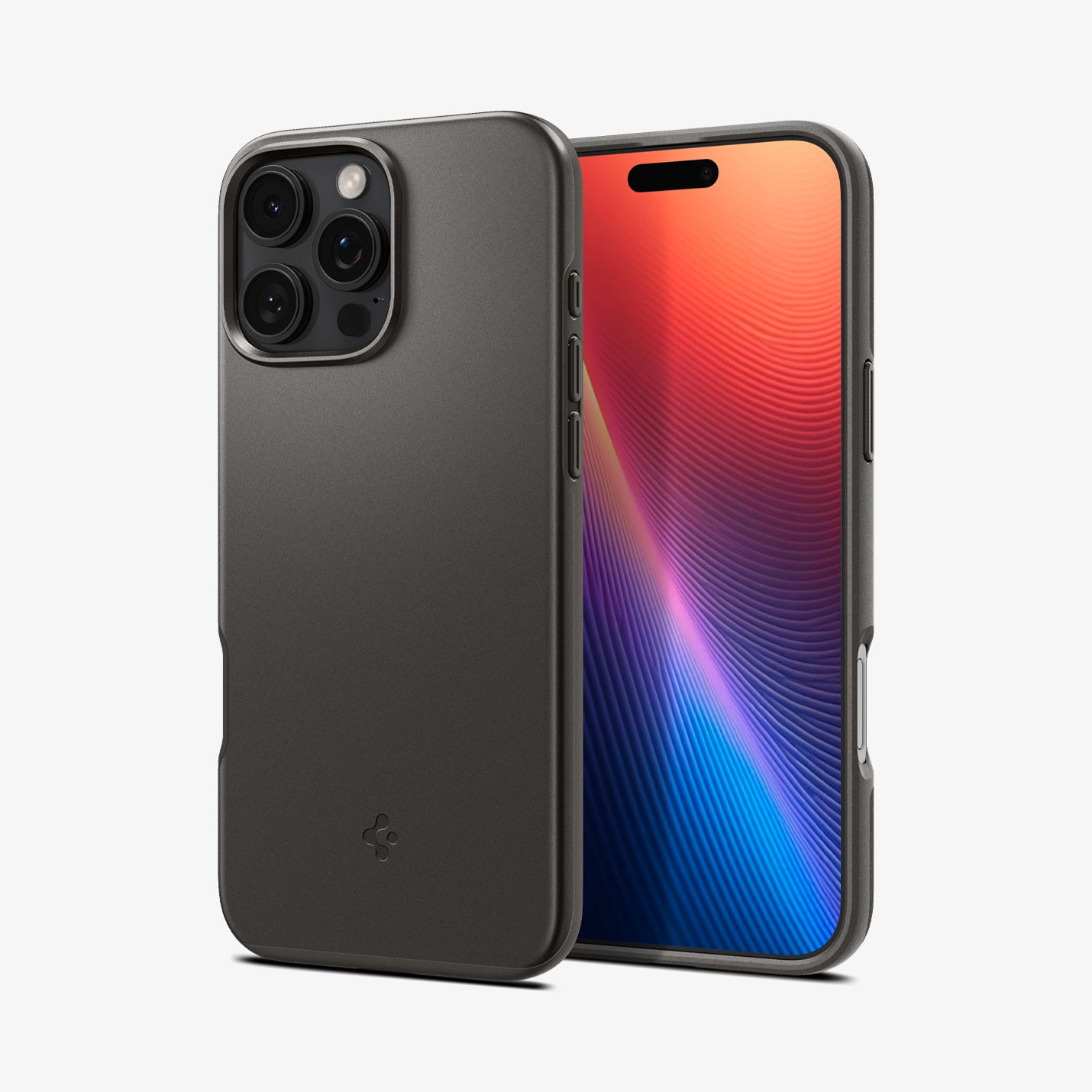 Due smartphone neri con custodie sono in mostra. Uno è angolato per mostrare lo schermo, mostrando un motivo colorato.
