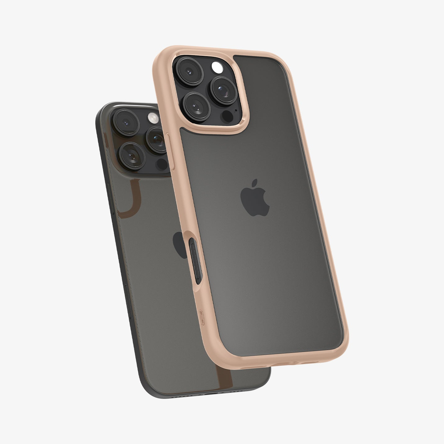Due custodie per iPhone, una davanti all'altra, che mostrano il retro e la fotocamera. Entrambe le custodie hanno un retro trasparente con un telaio colorato.