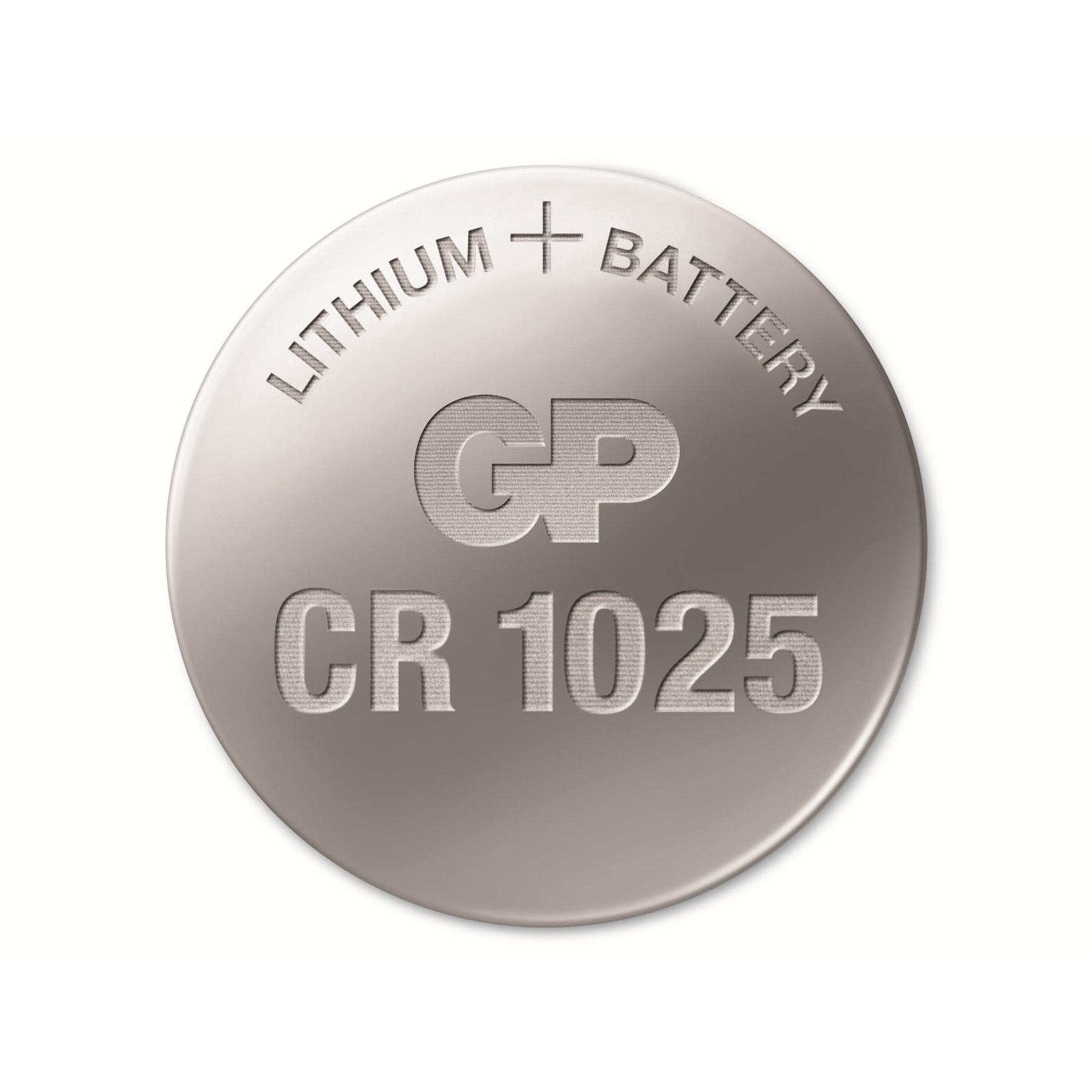 Okrągła, srebrna bateria litowa. Tekst brzmi: 'LITHIUM + BATTERY', 'GP' i 'CR 1025'.