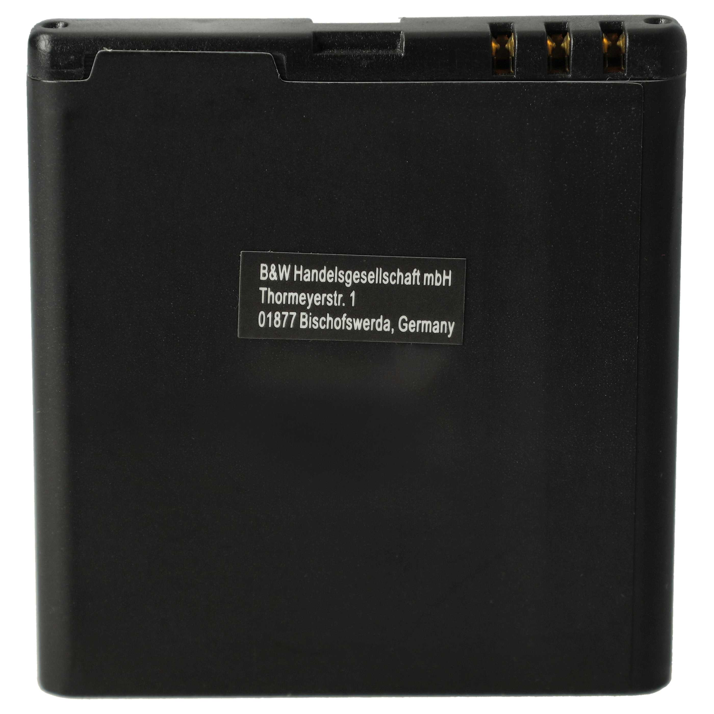 Ein schwarzes rechteckiges Gerät mit einem Etikett. Das Etikett sagt: B&W Handelsgesellschaft mbH, Thormeyerstr. 1, 01877 Bischofswerda, Germany.