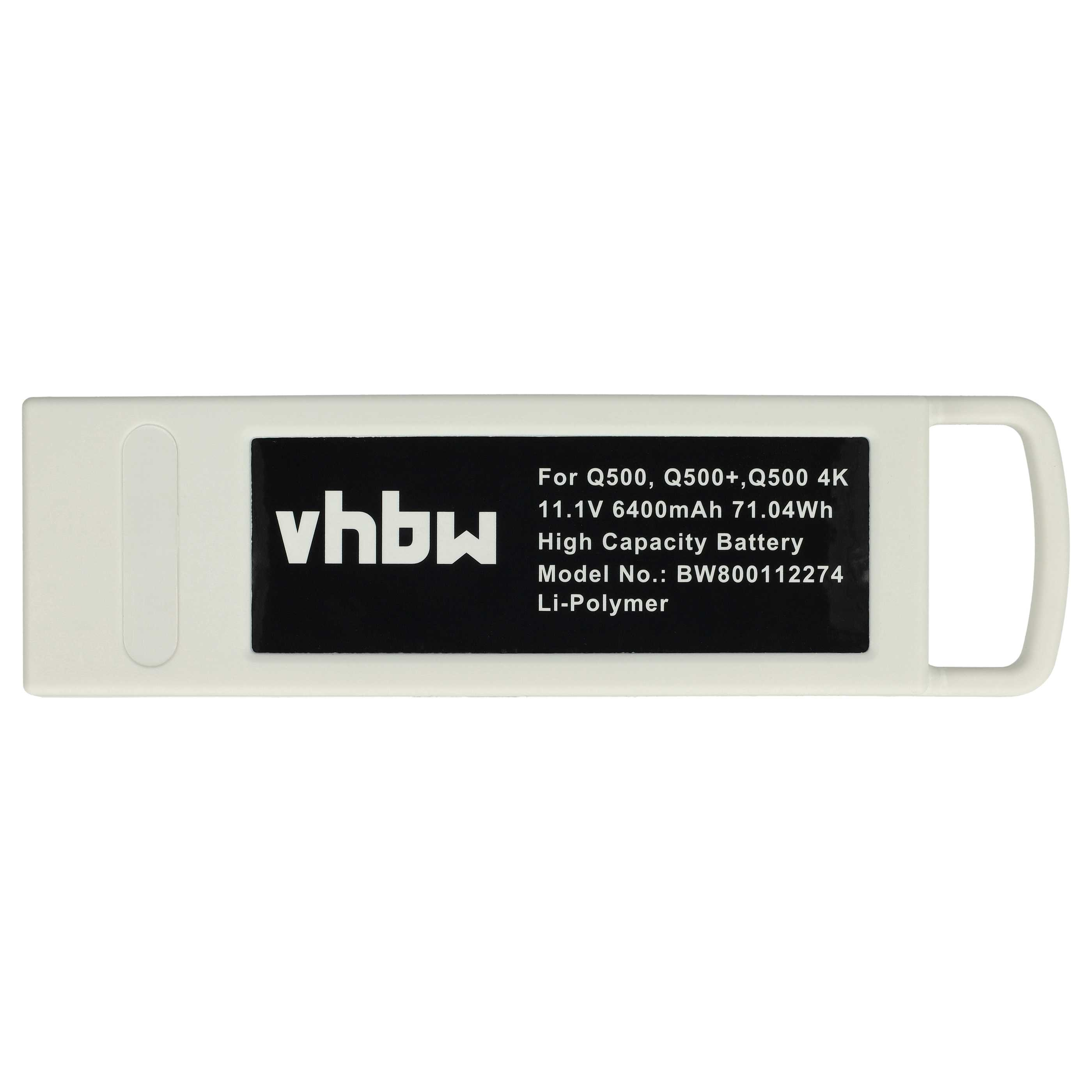 Ein weißer Akku mit schwarzem Text. Er liest sich 'vhbw' und Spezifikationen wie 11,1V 6400mAh und Modellnummer BW800112274.