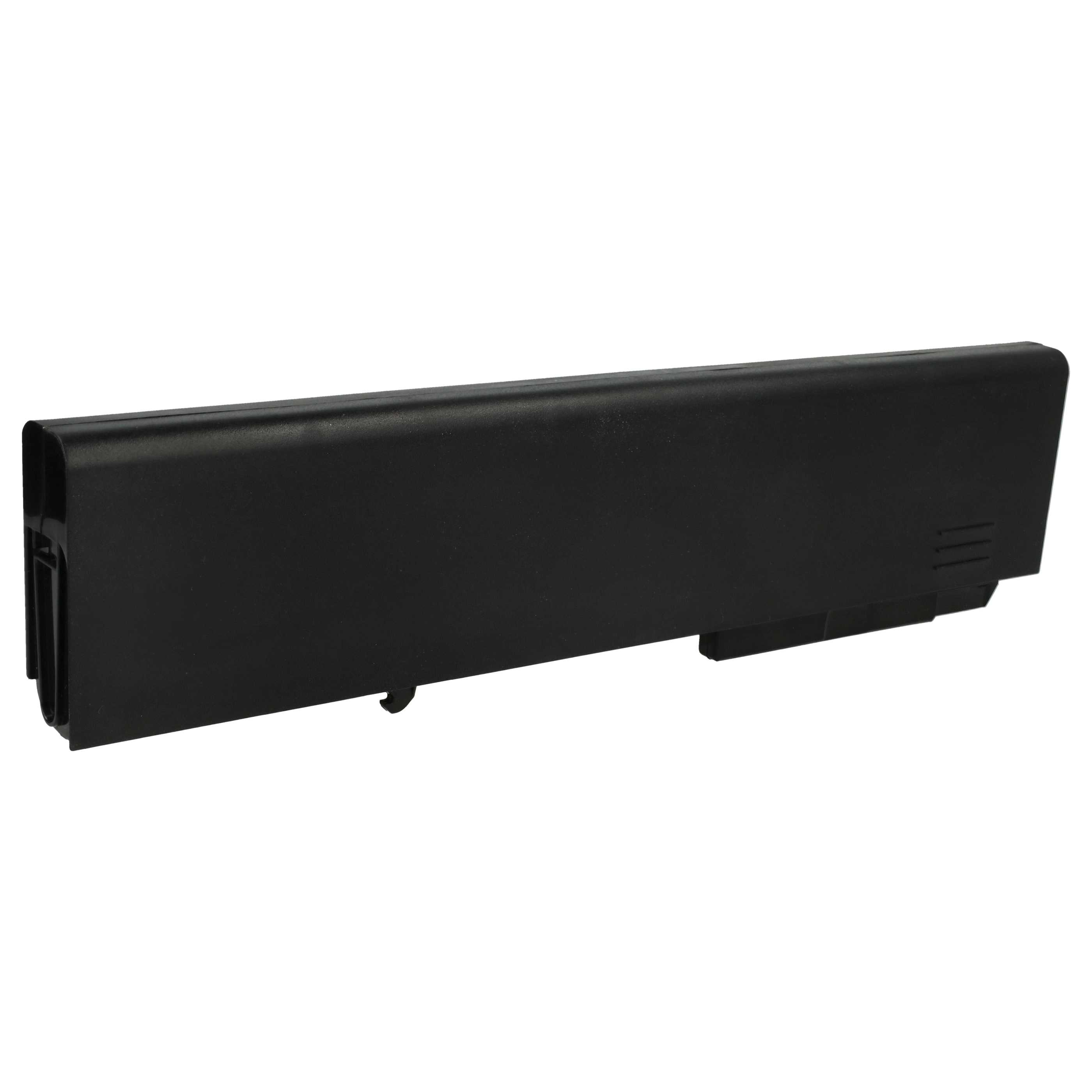 Ein schwarzes Laptop-Akkupack. Es hat eine rechteckige Form mit einigen Merkmalen an der Seite.