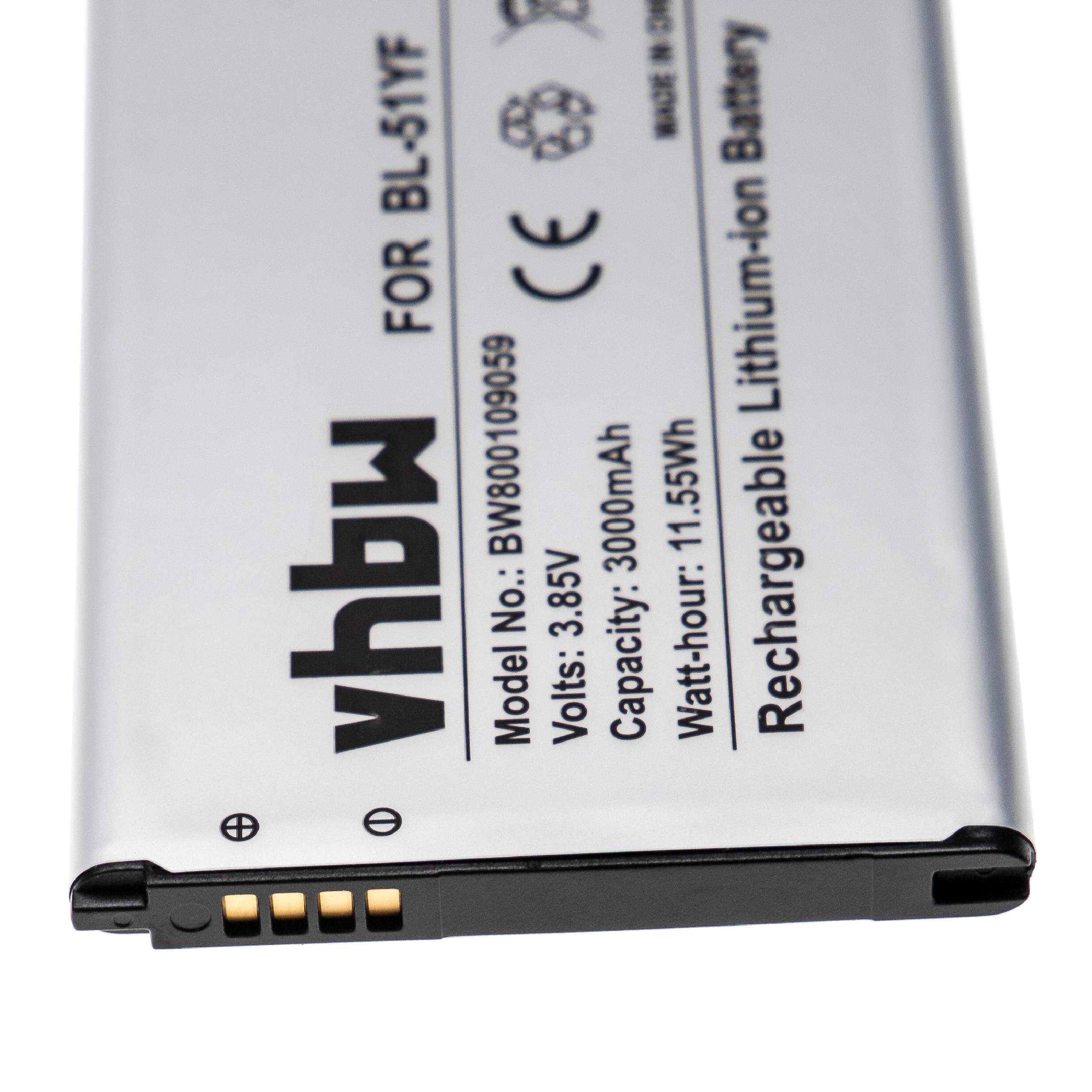 Ein silberner rechteckiger Akku mit schwarzen Kanten. Text enthält Modell, Volt, Kapazität und 'Rechargeable Lithium-ion Battery'.