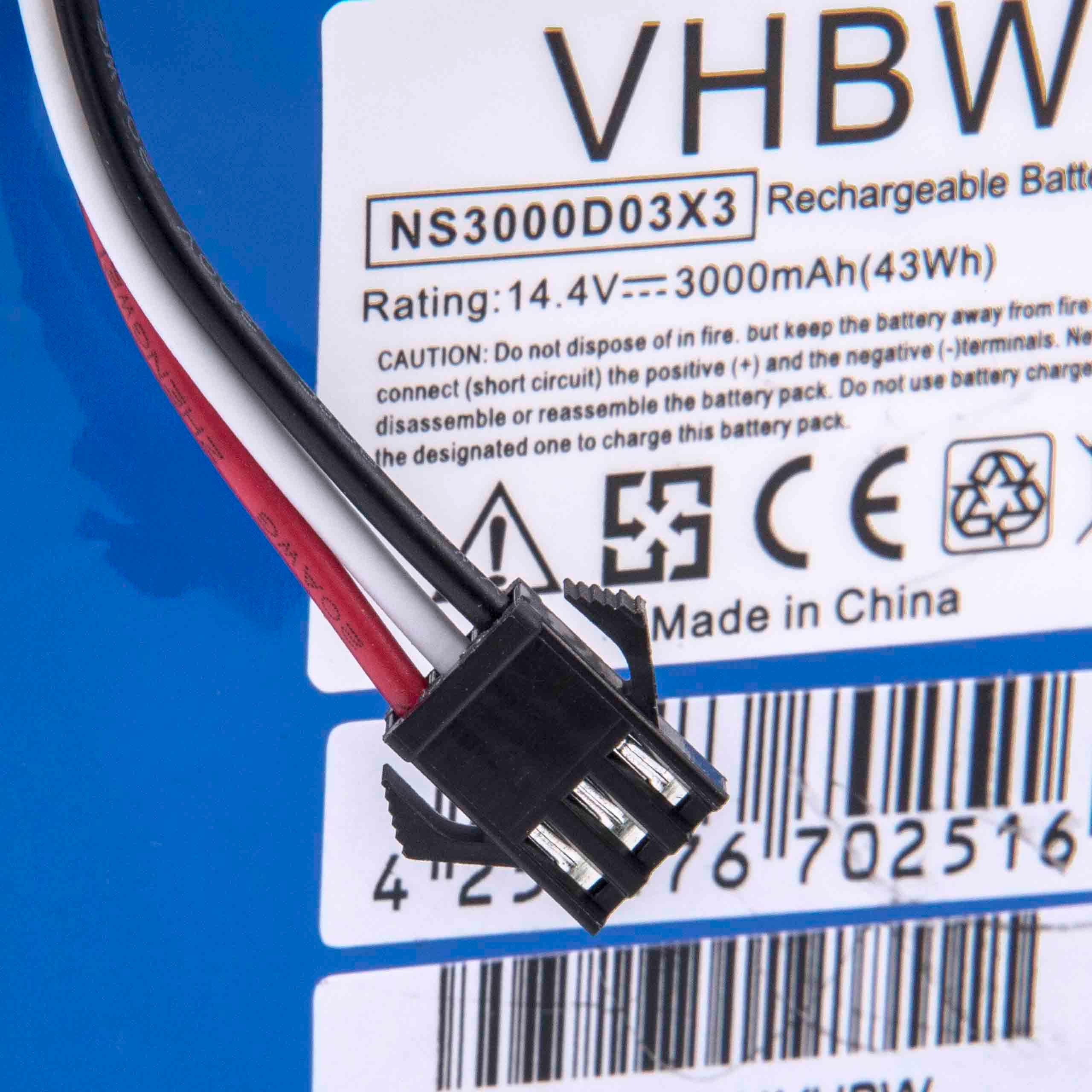 Nahaufnahme eines Akkuetiketts mit Text, Drähten und einem schwarzen Stecker. Der Hintergrund ist blau.