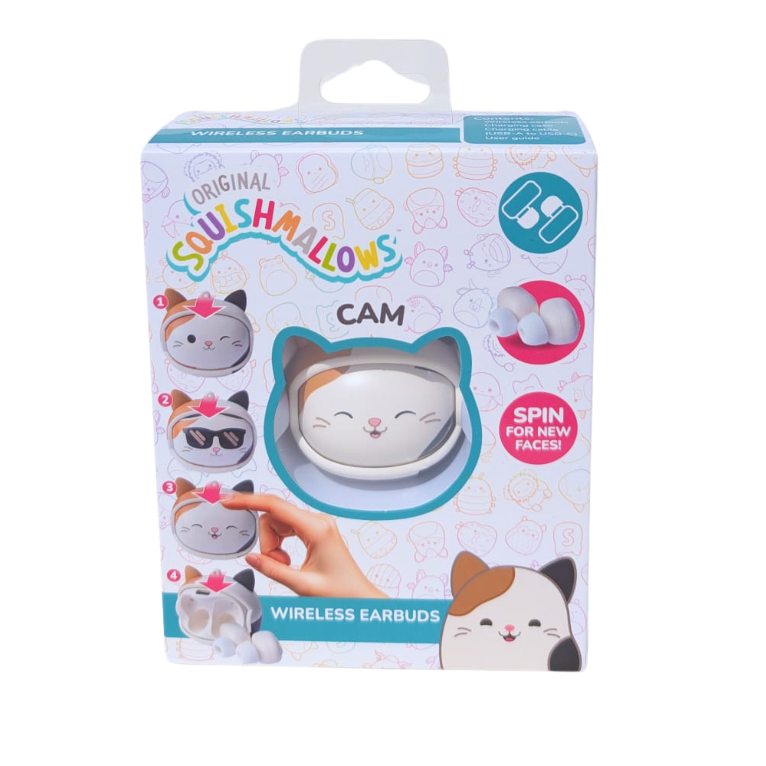 Box with cat-themed earbuds. It says 'Original Soulshmallows'. The earbuds are in a cat-shaped container.