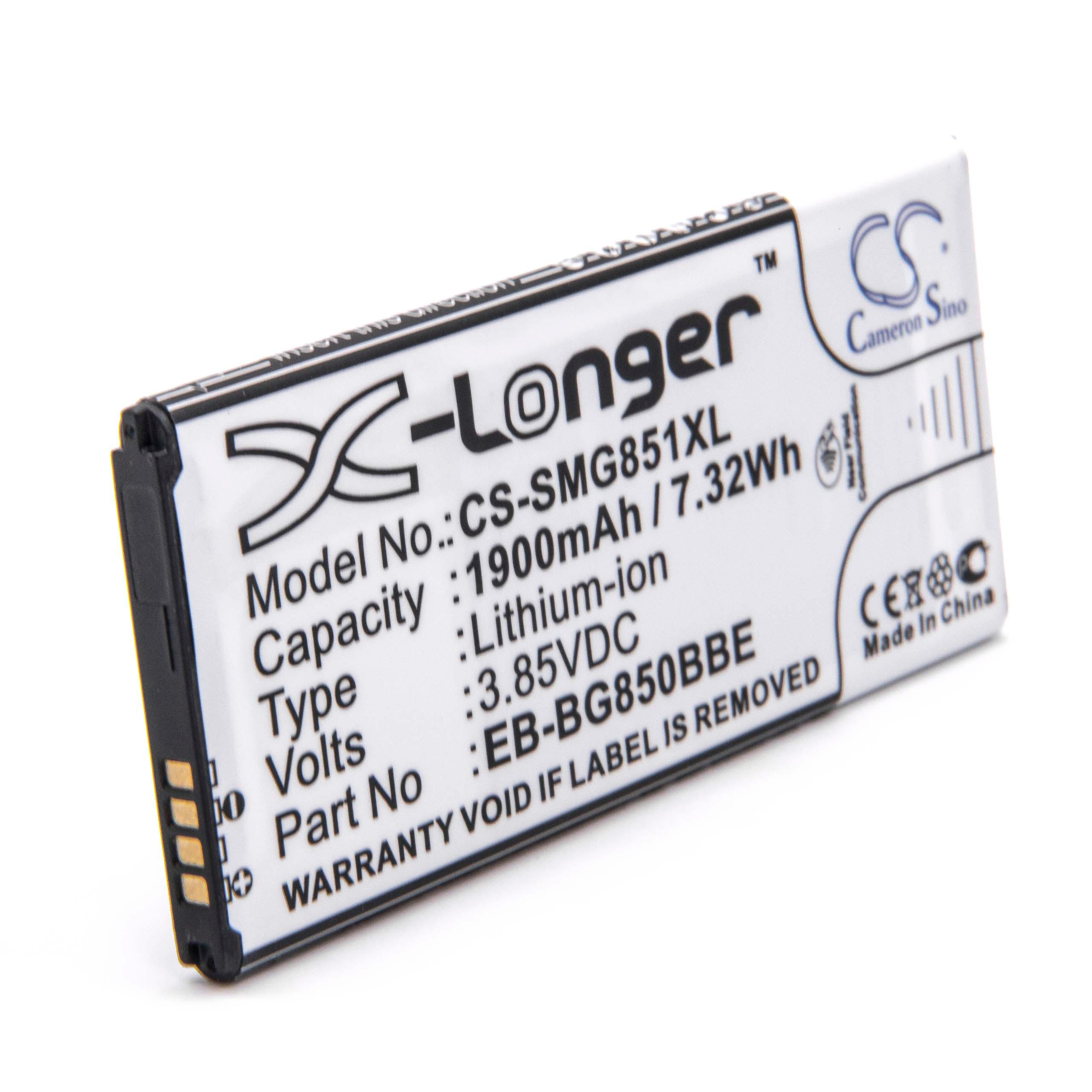 Ein Akku mit der Aufschrift X-Longer, Modell CS-SMG851XL, mit aufgedruckten Spezifikationen. Weißer Hintergrund.