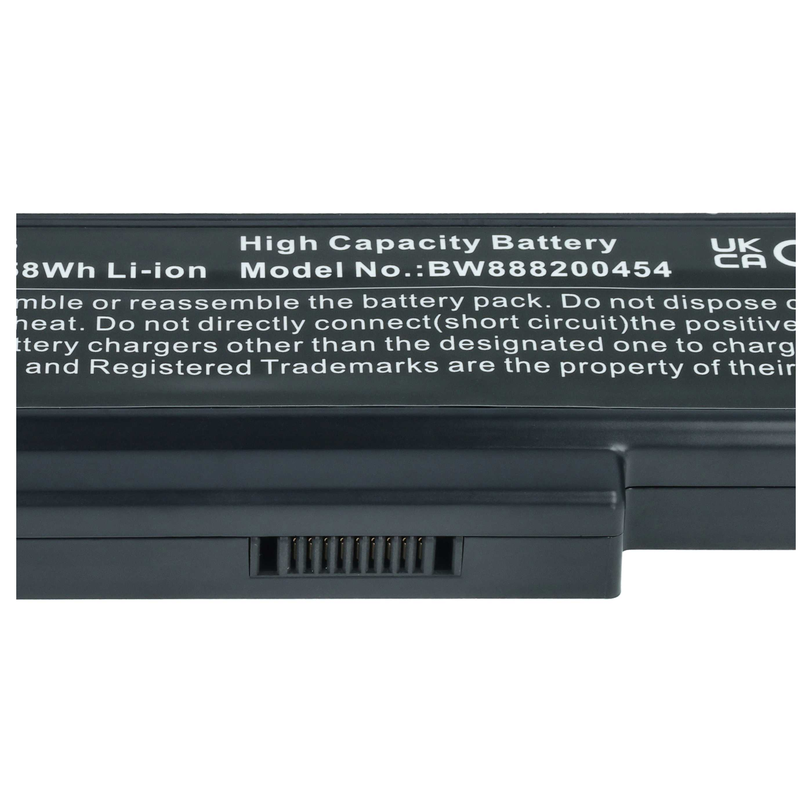 Schwarzer Laptop-Akku. Text enthält: High Capacity, 8Wh Li-ion, Model-Nr. BW888200454. Enthält auch Sicherheitshinweise.