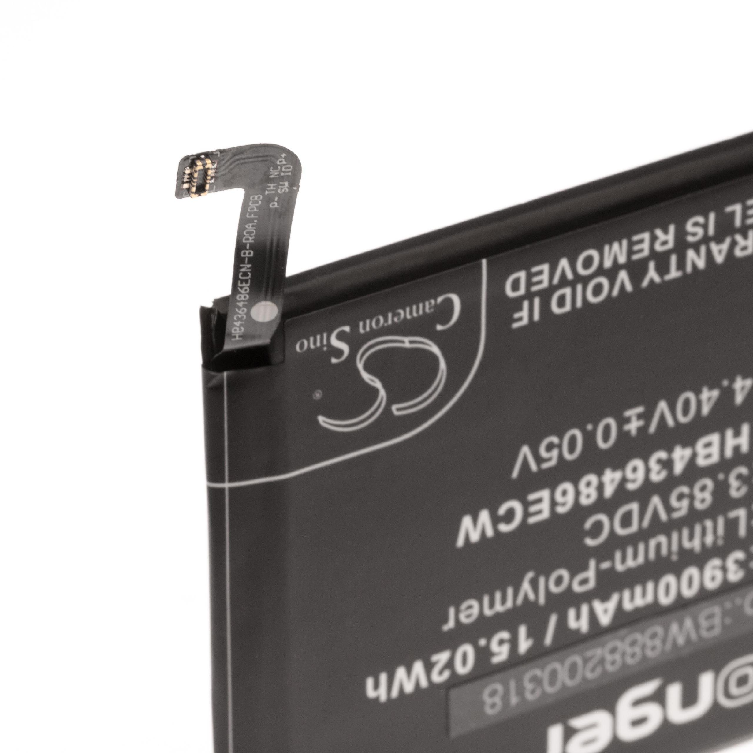 Nahaufnahme einer schwarzen Batterie mit weißem Text. Oben links befindet sich eine kleine Platine. Die Marke ist Cameron Sino.