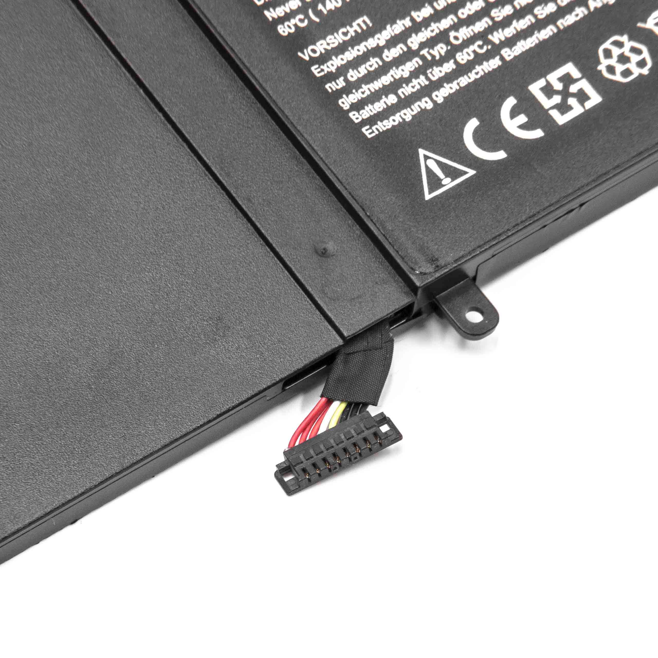 Ein schwarzes Akkupack mit Stecker und Drähten. Text auf der Batterie warnt vor Temperatur und Entsorgung.