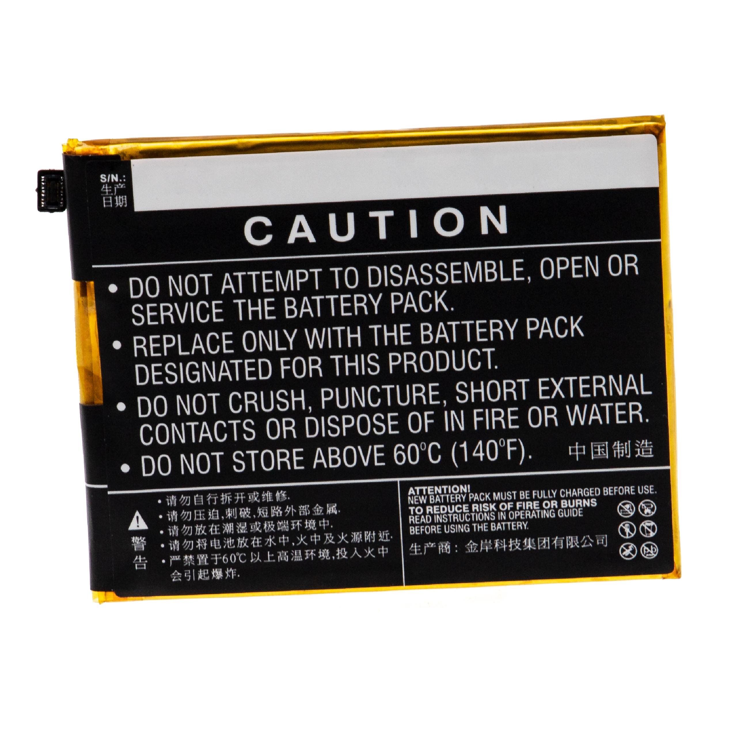 Ein rechteckiges Batteriebeschriftungsetikett mit Warnhinweisen in Englisch und Chinesisch. Es hat einen schwarzen Hintergrund mit weißem Text.
