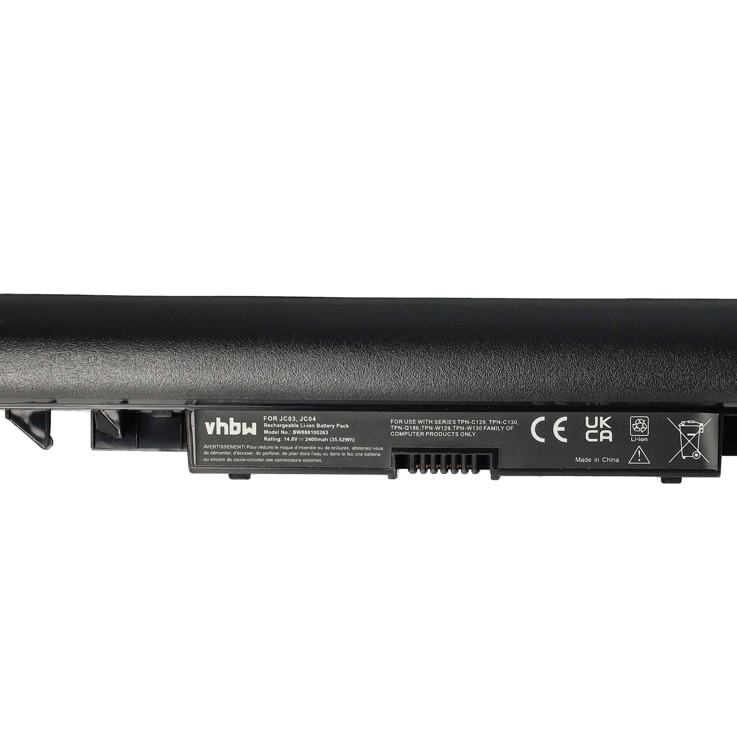 Schwarzer Laptop-Akku mit Textetiketten, Zertifizierungen und Warnhinweisen. Hergestellt in China.