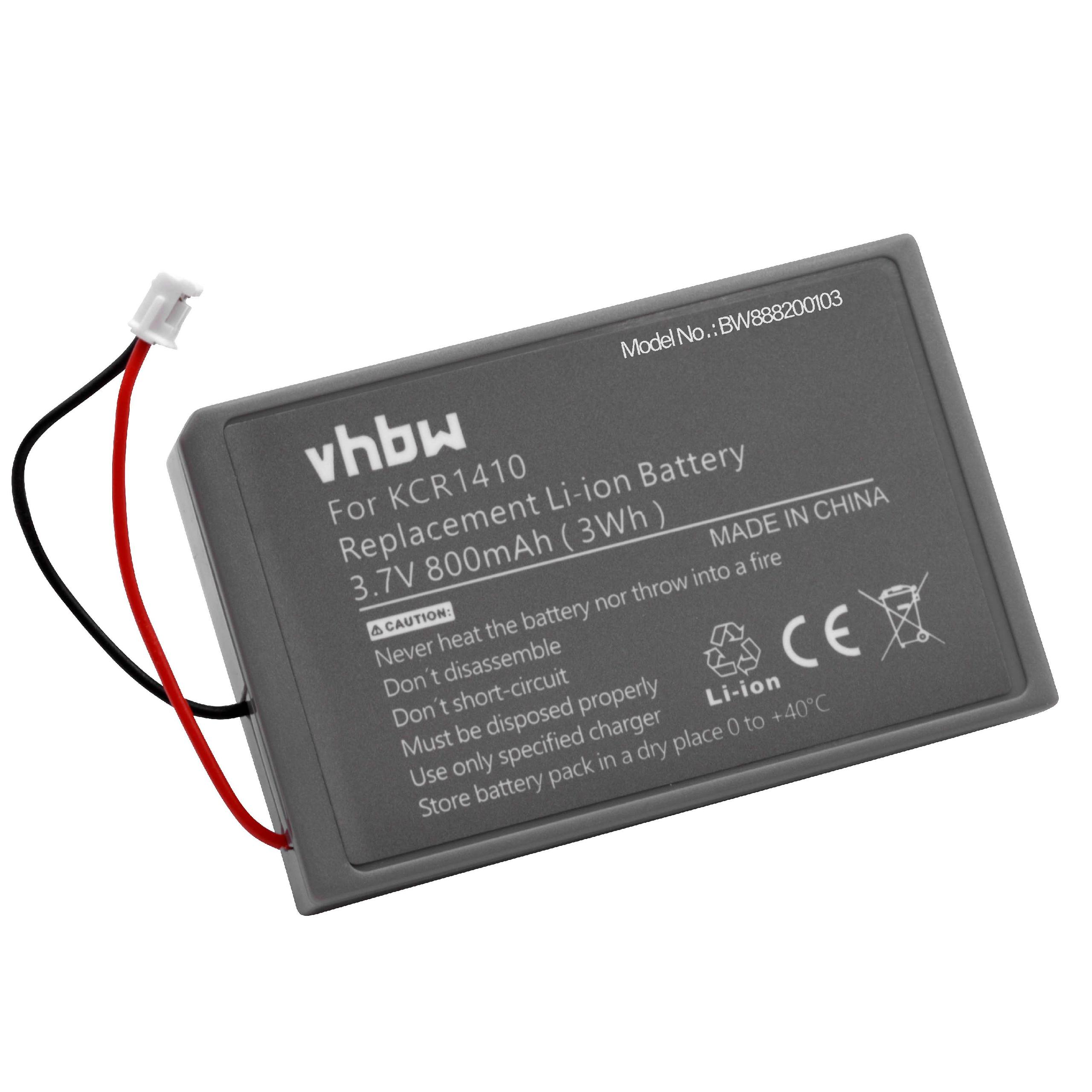 Grauer Akku mit schwarzen und roten Drähten und einem weißen Stecker. Aufschrift: 'Replacement Li-ion Battery'.