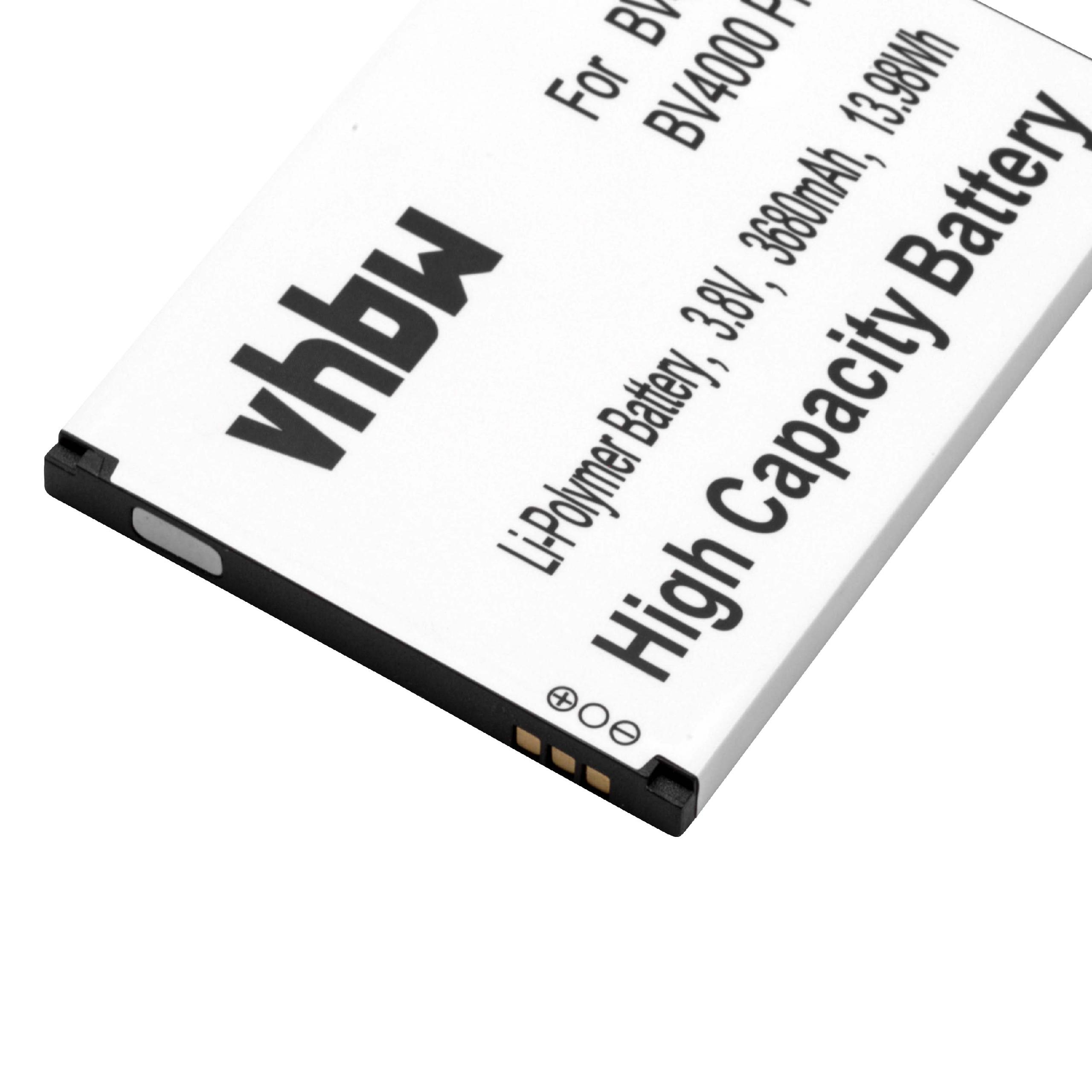 Weiße Batterie mit schwarzem Rand. Text: vhbw, Li-Polymer Battery, High Capacity Battery und technische Details.