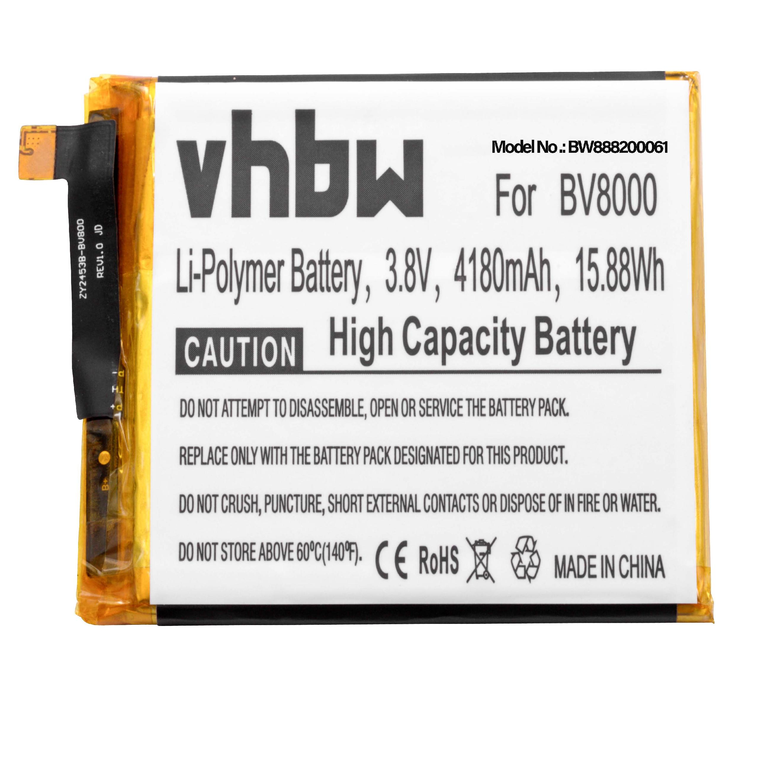 Ein Batterieetikett mit Text und Warnungen, einschließlich Modell-, Spannungs- und Kapazitätsinformationen. Es hat ein schwarzes Band.