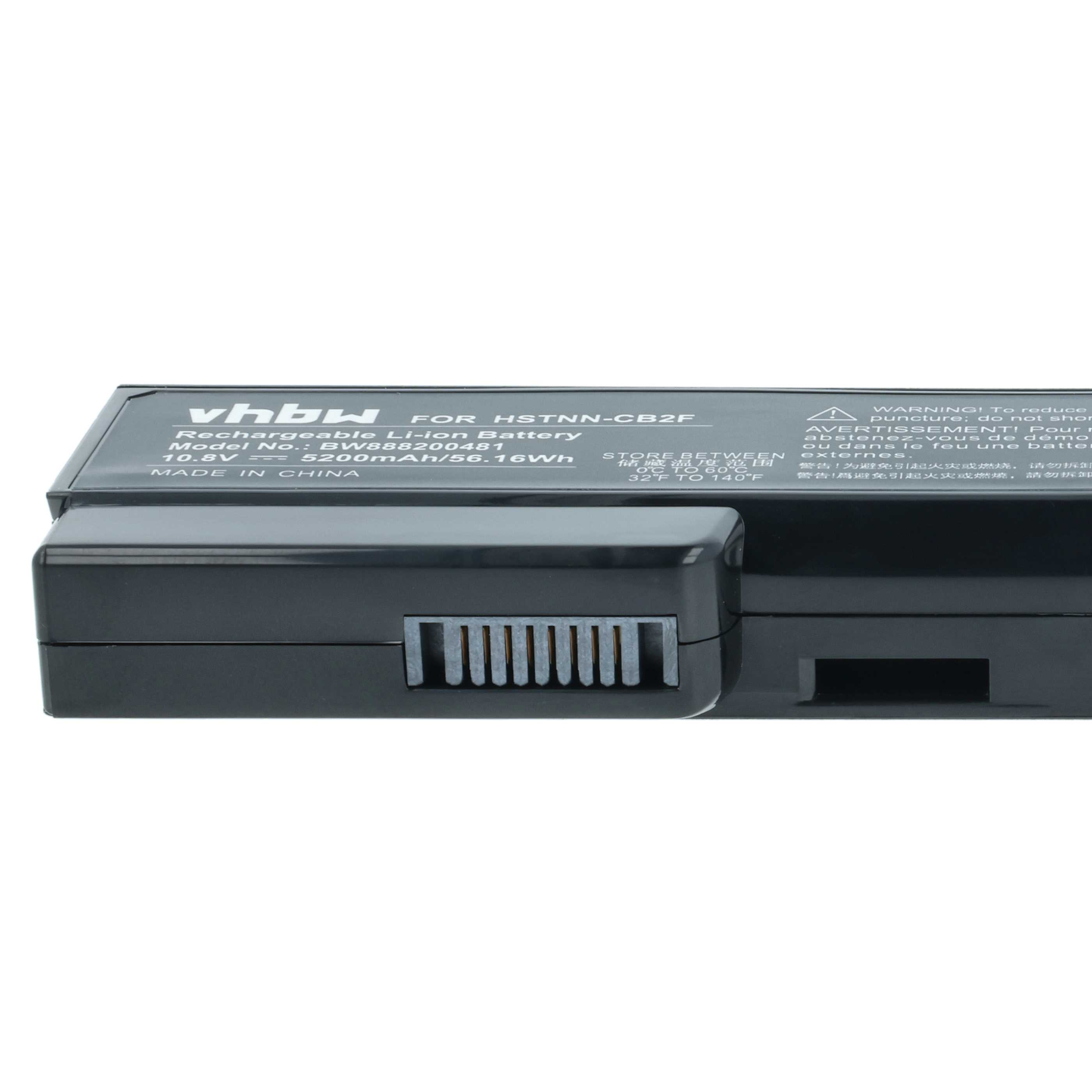 Schwarzer Akku mit weißem Text. Es steht vhbw, wiederaufladbare Li-Ionen-Batterie und andere Warnhinweise.