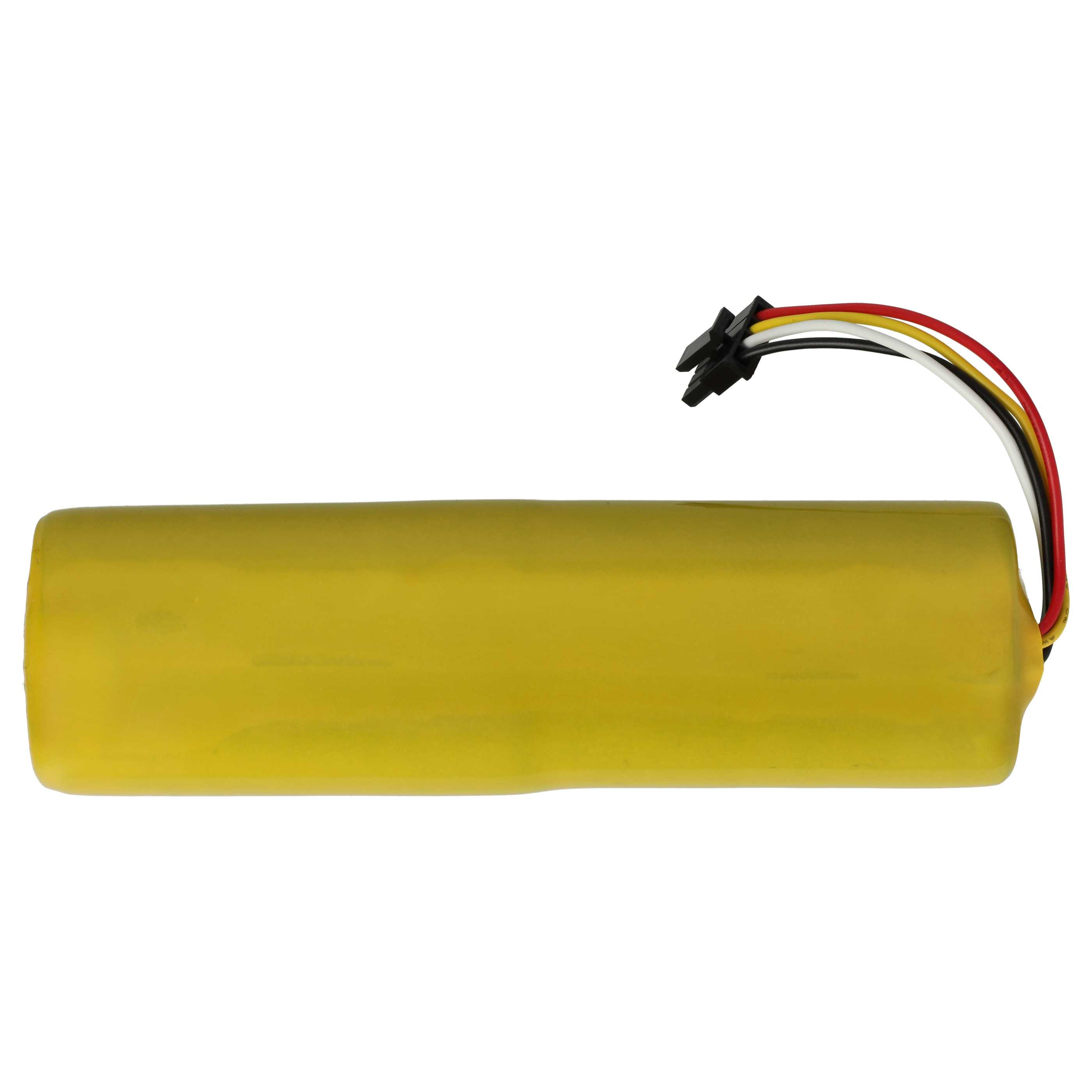 Ein gelber Akku mit schwarzen, weißen, roten und gelben Drähten, die oben herauskommen.