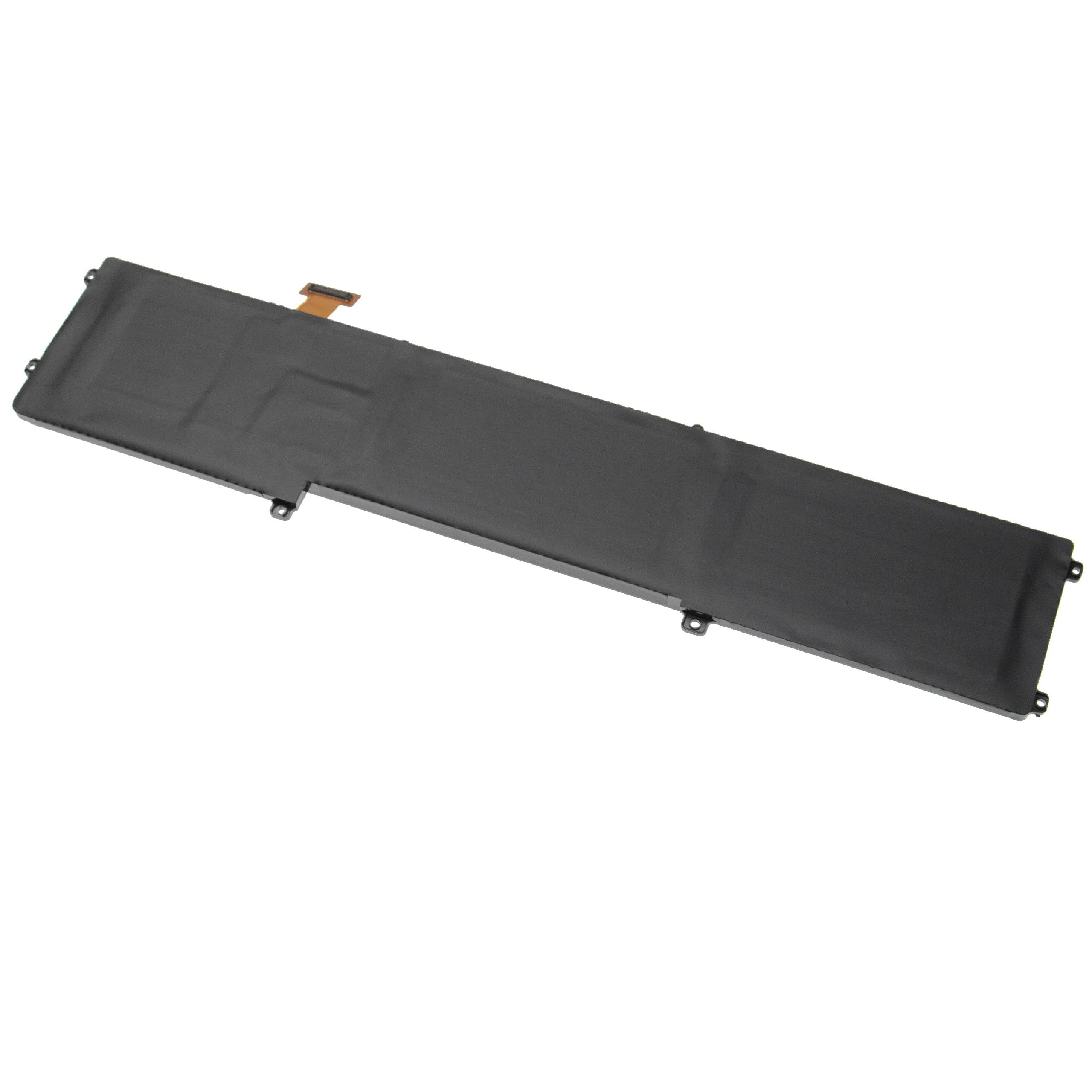 Ein schwarzer Laptop-Akku, rechteckig, mit kleinem Stecker und weißem Hintergrund.