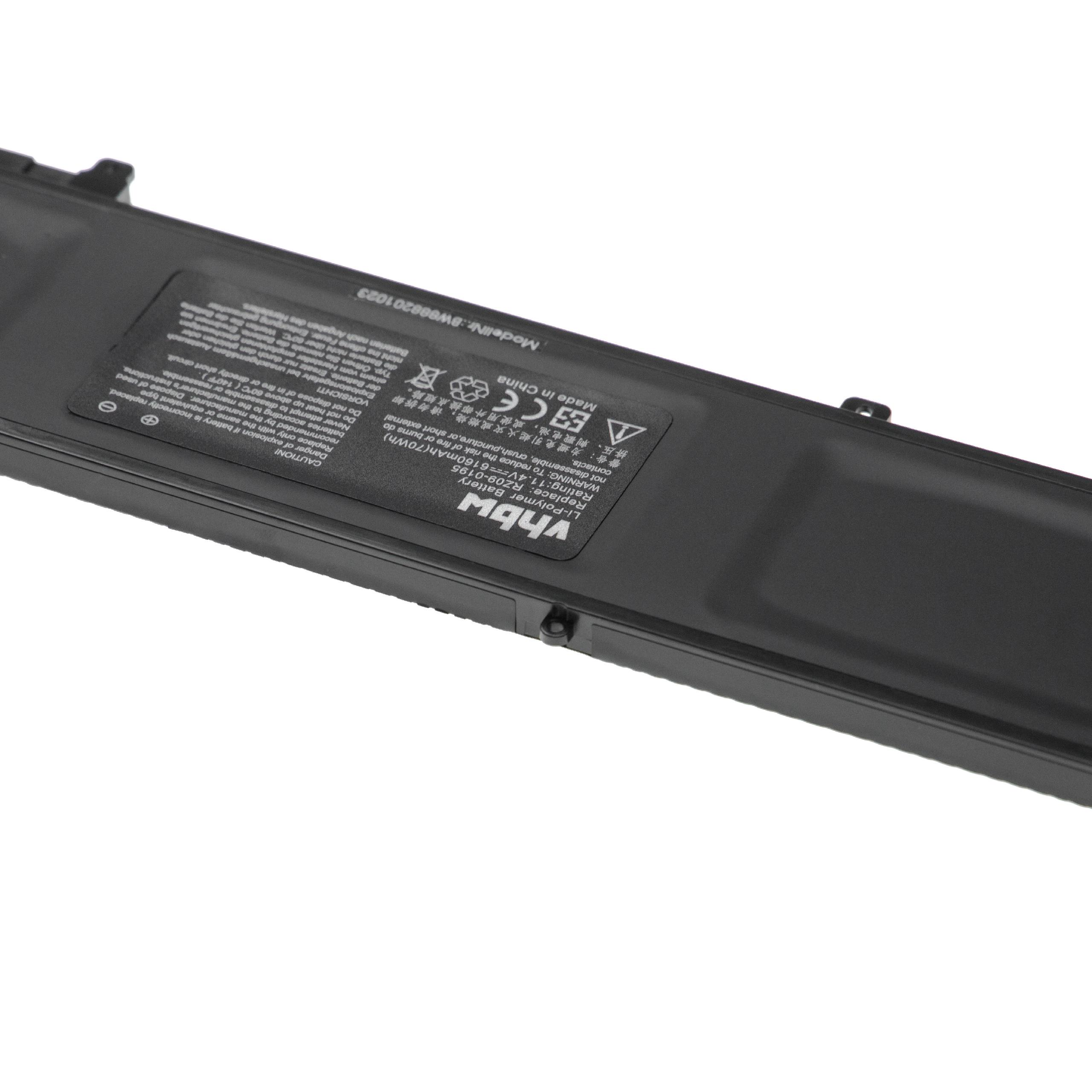 Schwarzer Laptop-Akku mit Sicherheitshinweisen in mehreren Sprachen. Er hat die Marke vhbw und das Modell BW888201023.