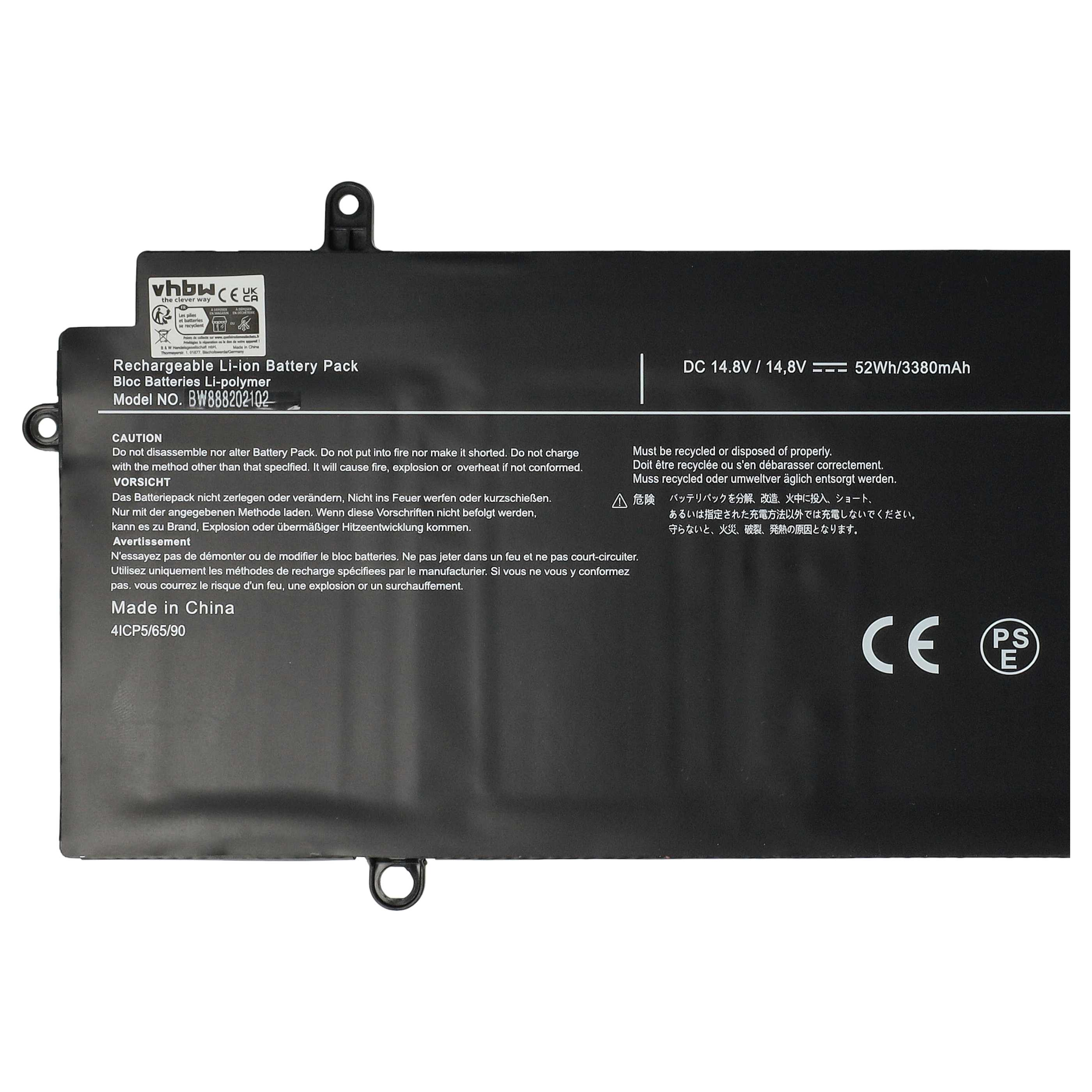 Schwarzes Batteriepack-Etikett mit Text in mehreren Sprachen, darunter 'VORSICHT' und 'Made in China'.