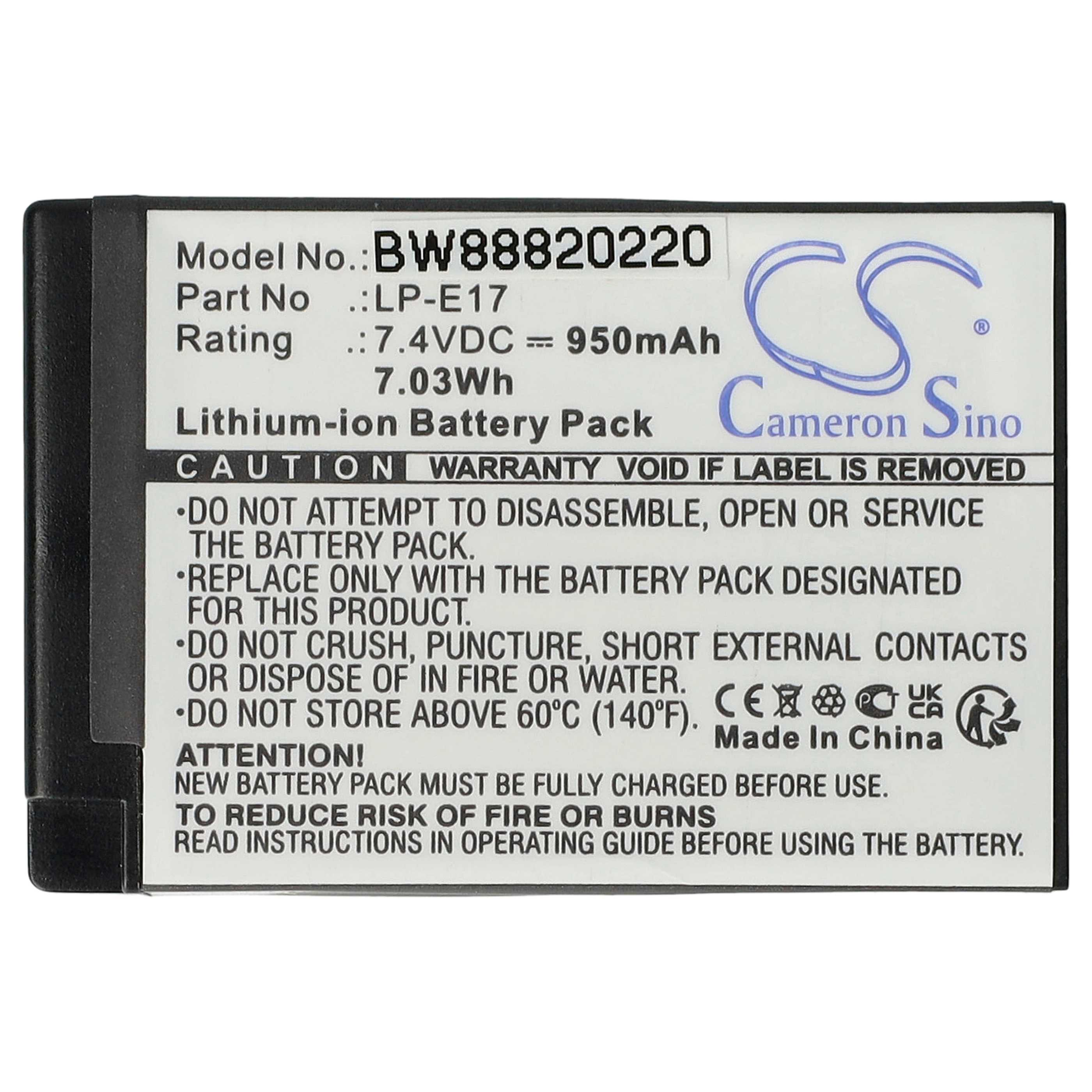Schwarzes Batteriepack-Etikett mit Textdetails. Enthält Modell, Teil, Bewertung und Warnungen. Cameron Sino Logo sichtbar.