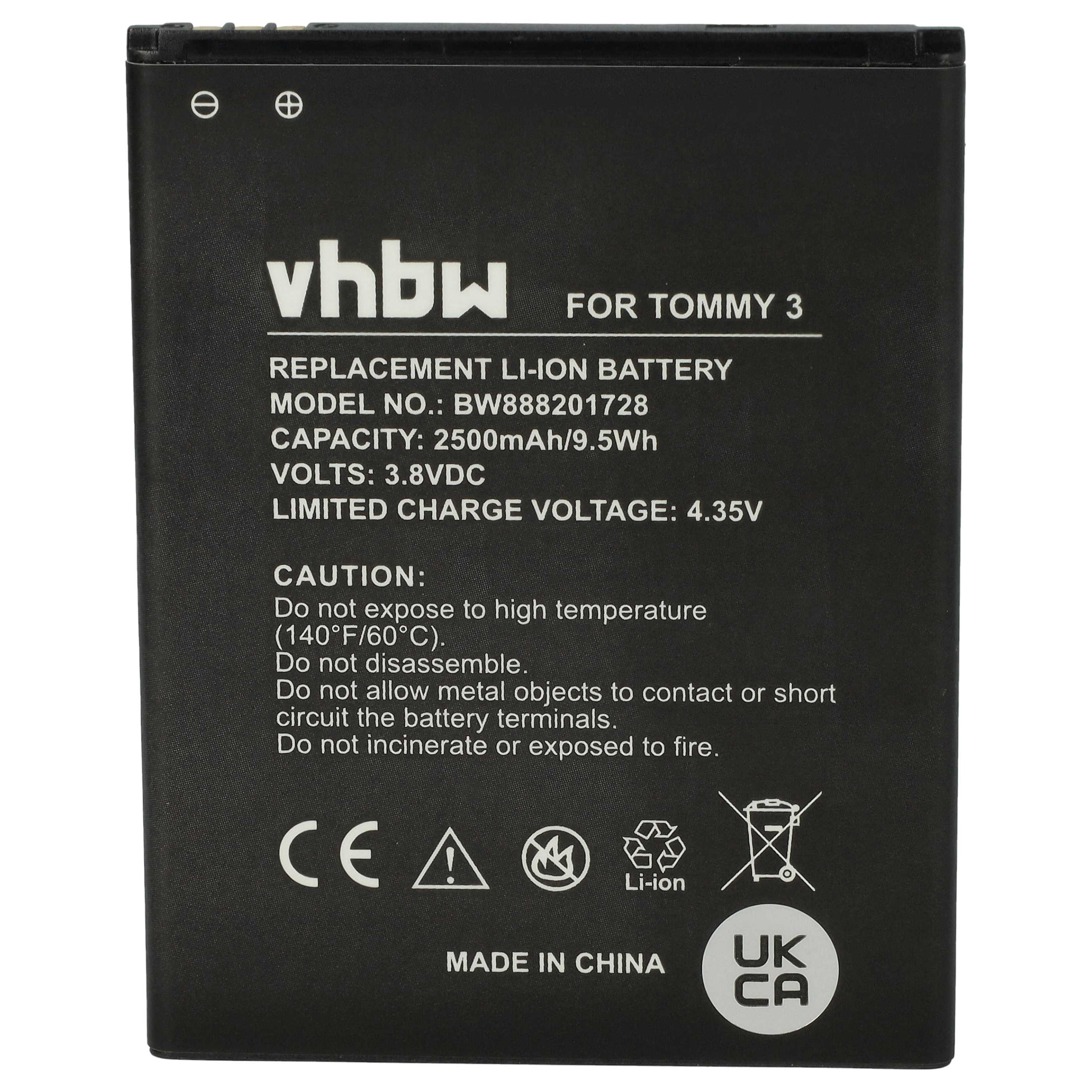 Schwarzer Akku mit weißem Text. Es steht 'Replacement Li-ion Battery', 'Made in China' und Sicherheitshinweise.