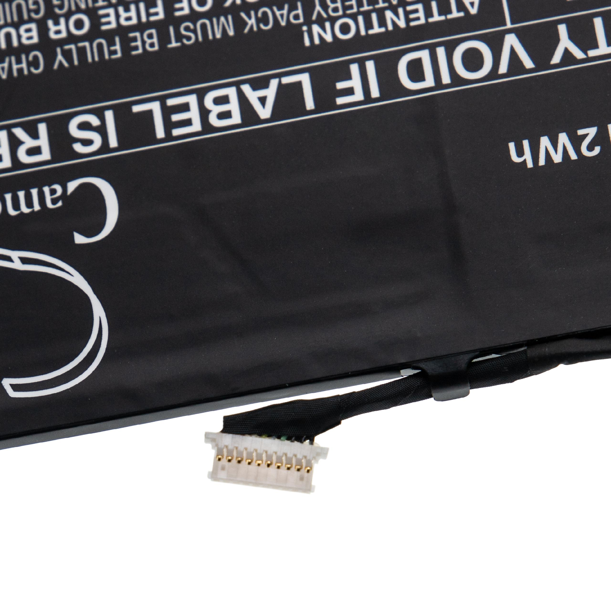 Schwarzer Akku mit weißem Text. Ein weißer Stecker und ein schwarzes Kabel sind sichtbar. Das Etikett besagt 'UNGÜLTIG, WENN ETIKETT ENTFERNT WIRD'.