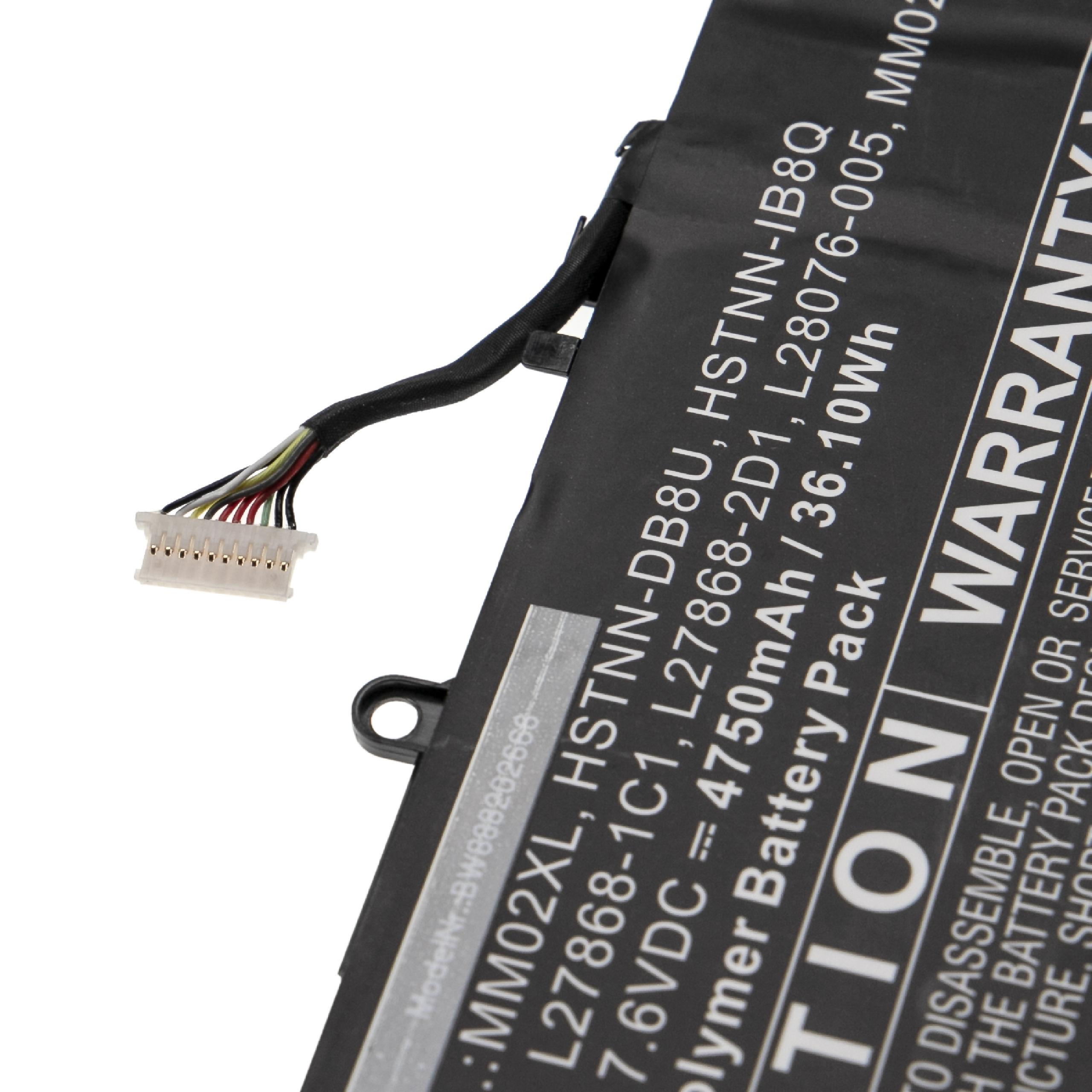 Ein schwarzer Laptop-Akku mit weißem Anschluss und Kabeln. Textdetails zum Modell und Spezifikationen.
