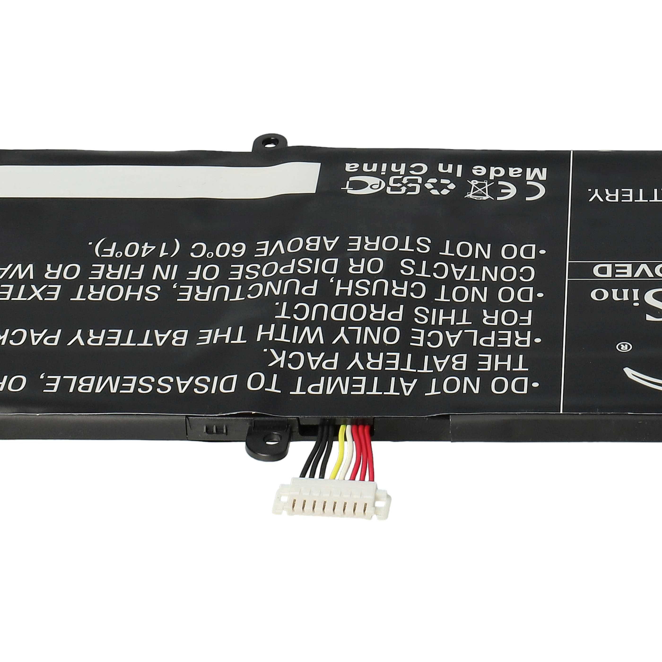 Akkupack mit Sicherheitshinweisen in weißer Schrift auf Schwarz. Mehrfarbige Kabel gehen vom Pack aus.