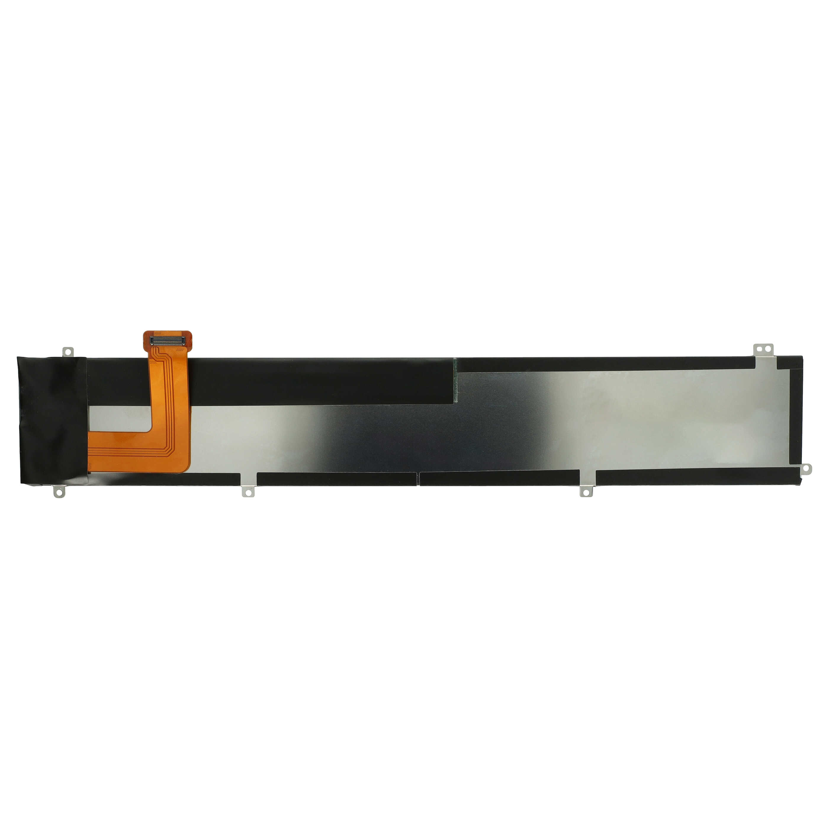 Ein rechteckiges Gerät mit metallischer Oberfläche. Es hat schwarzes Klebeband und ein orangefarbenes Kabel.