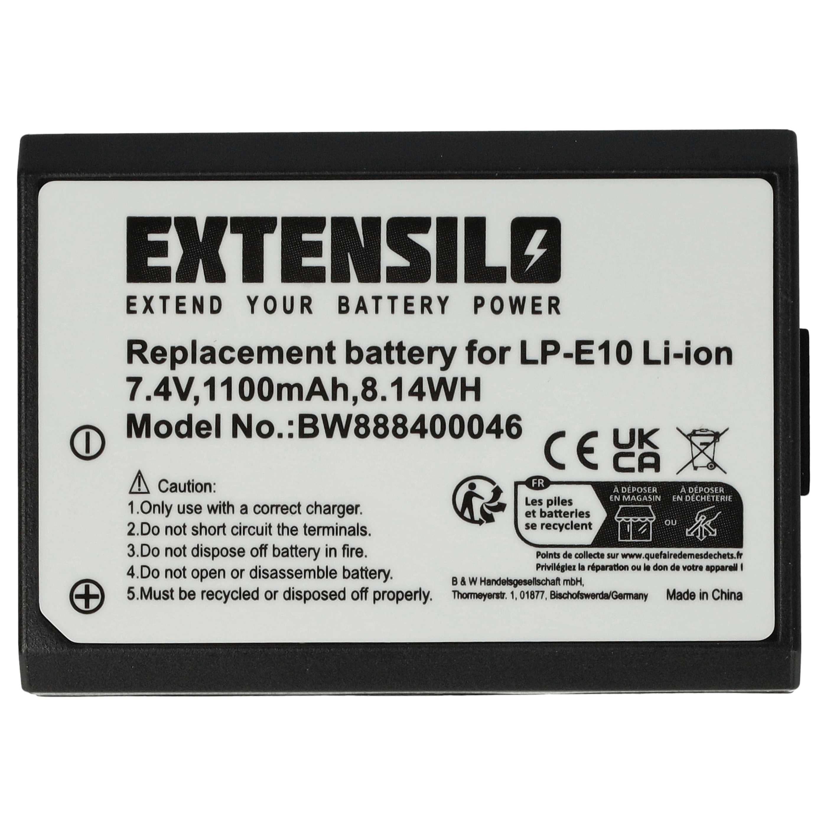 Ein schwarz-weißes Batterielabel. Text enthält die Marke, Batteriespezifikationen und Recyclinghinweise.