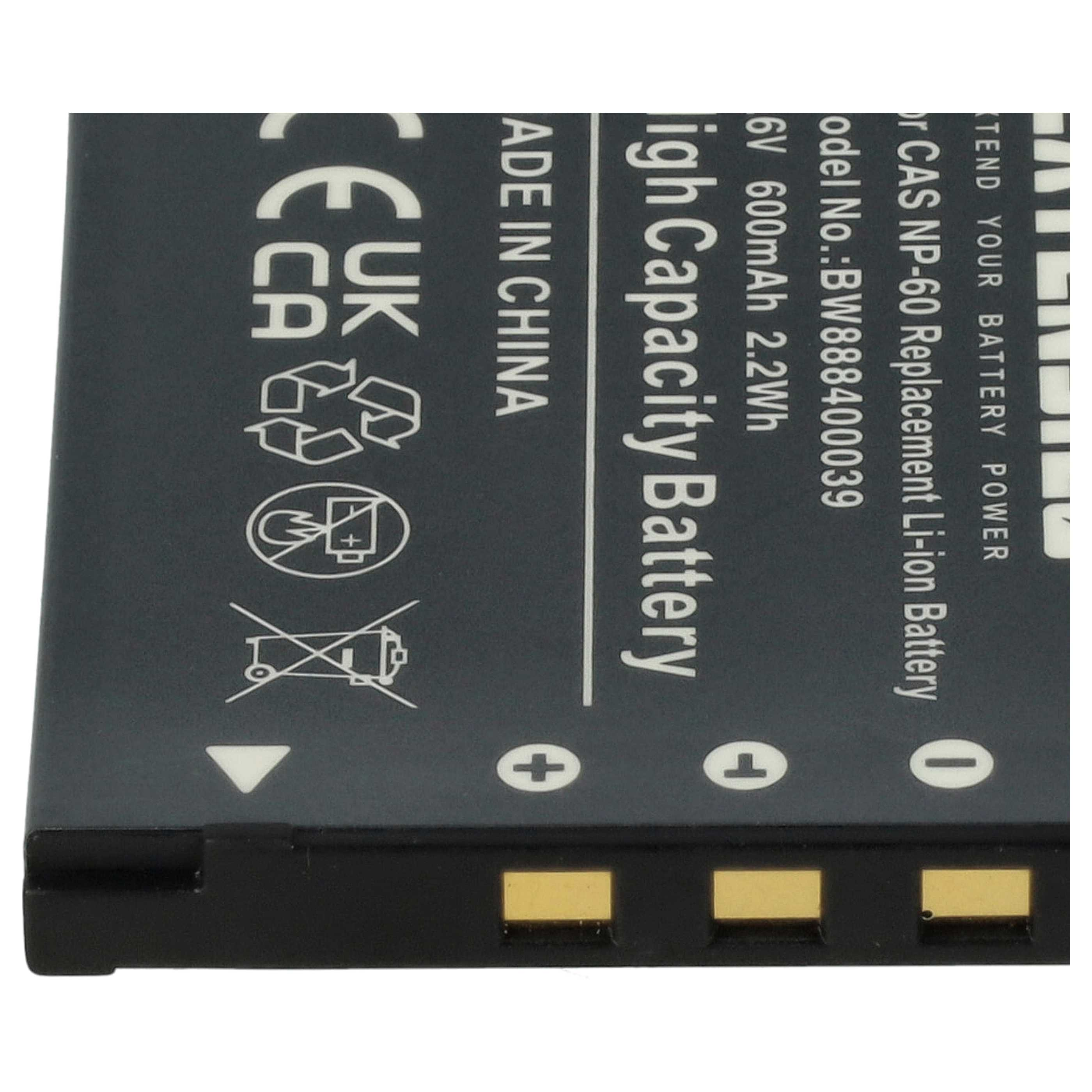 Schwarzer Akku mit weißem Text, darunter 'High Capacity Battery', Spezifikationen und Recycling-Symbole, mit goldenen Anschlüssen.