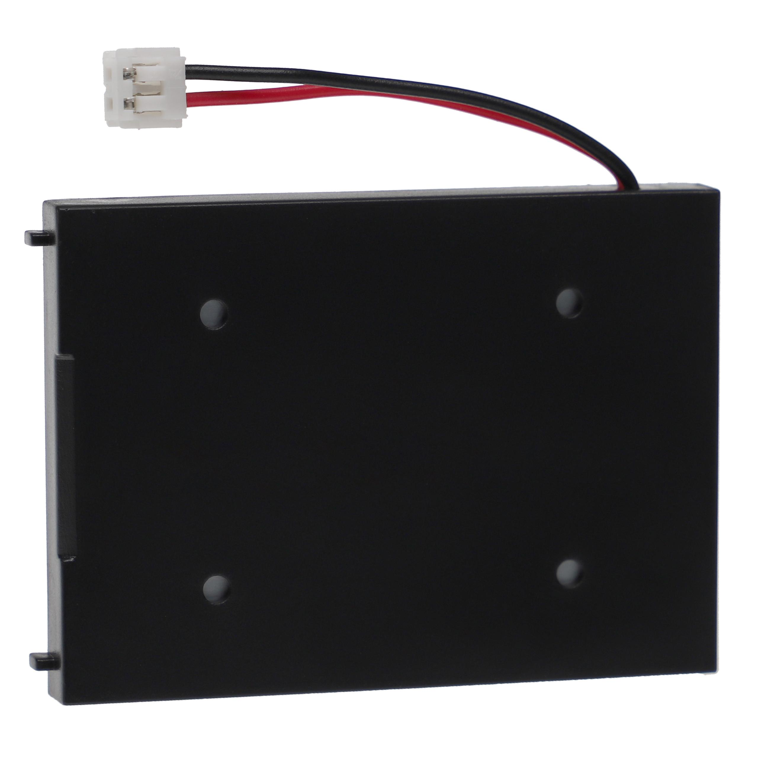 Eine schwarze elektronische Komponente mit Drähten und einem weißen Stecker. Es hat Löcher und befindet sich auf weißem Hintergrund.