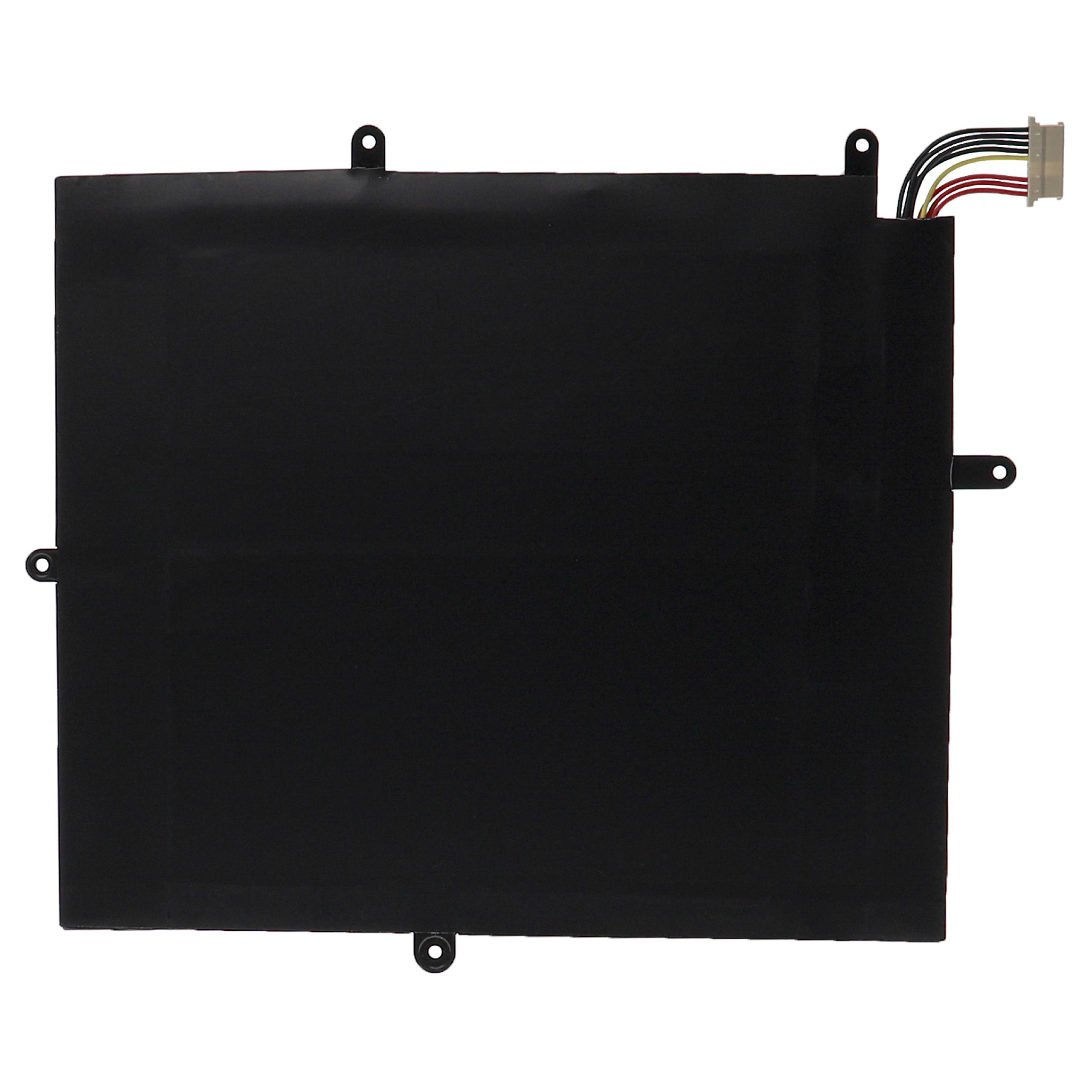 Ein schwarzer Laptop-Akku mit Stecker und farbigen Drähten. Er ist rechteckig mit Befestigungslöchern.