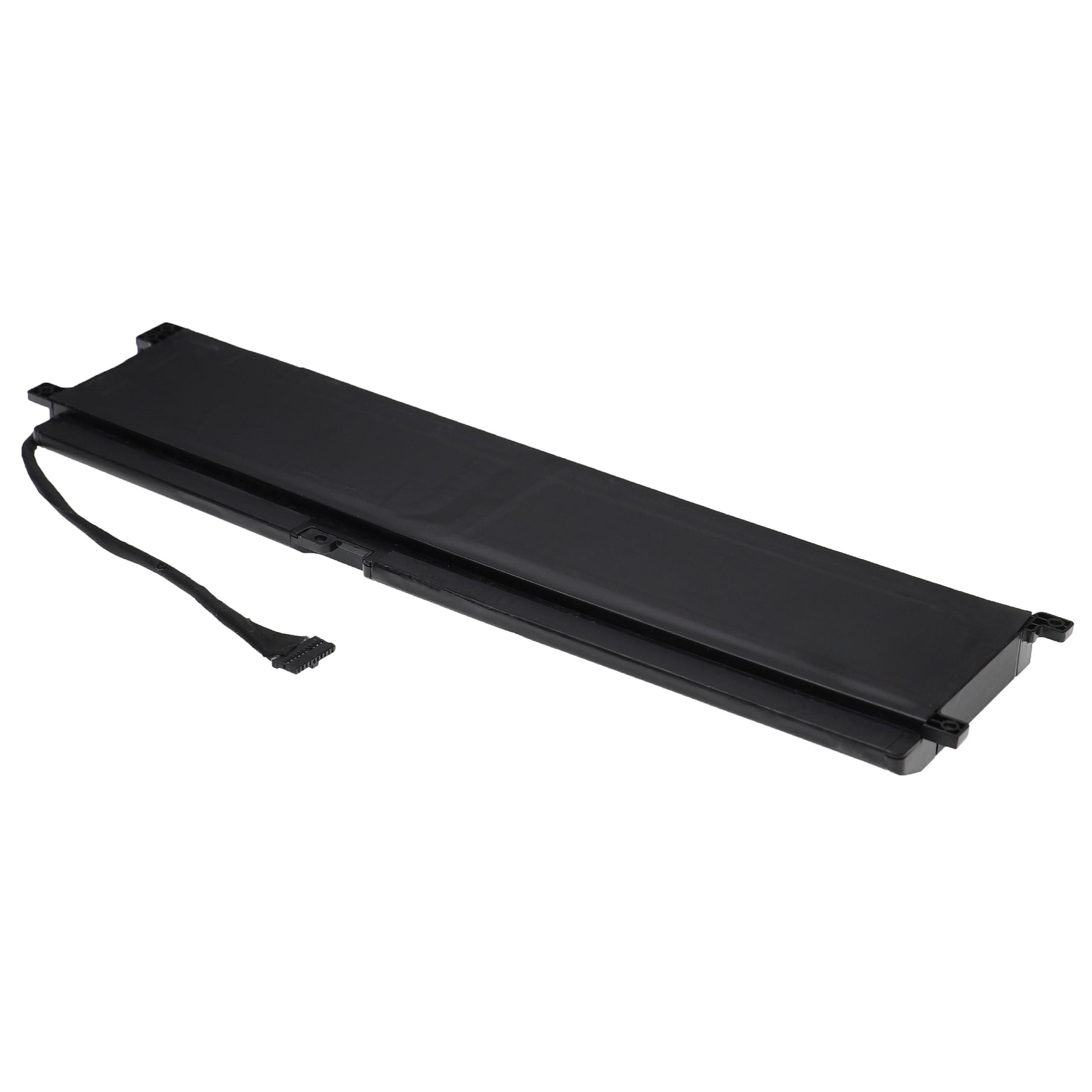 Schwarzer Laptop-Akku auf weißem Hintergrund. Er hat ein schwarzes Kabel mit Stecker.