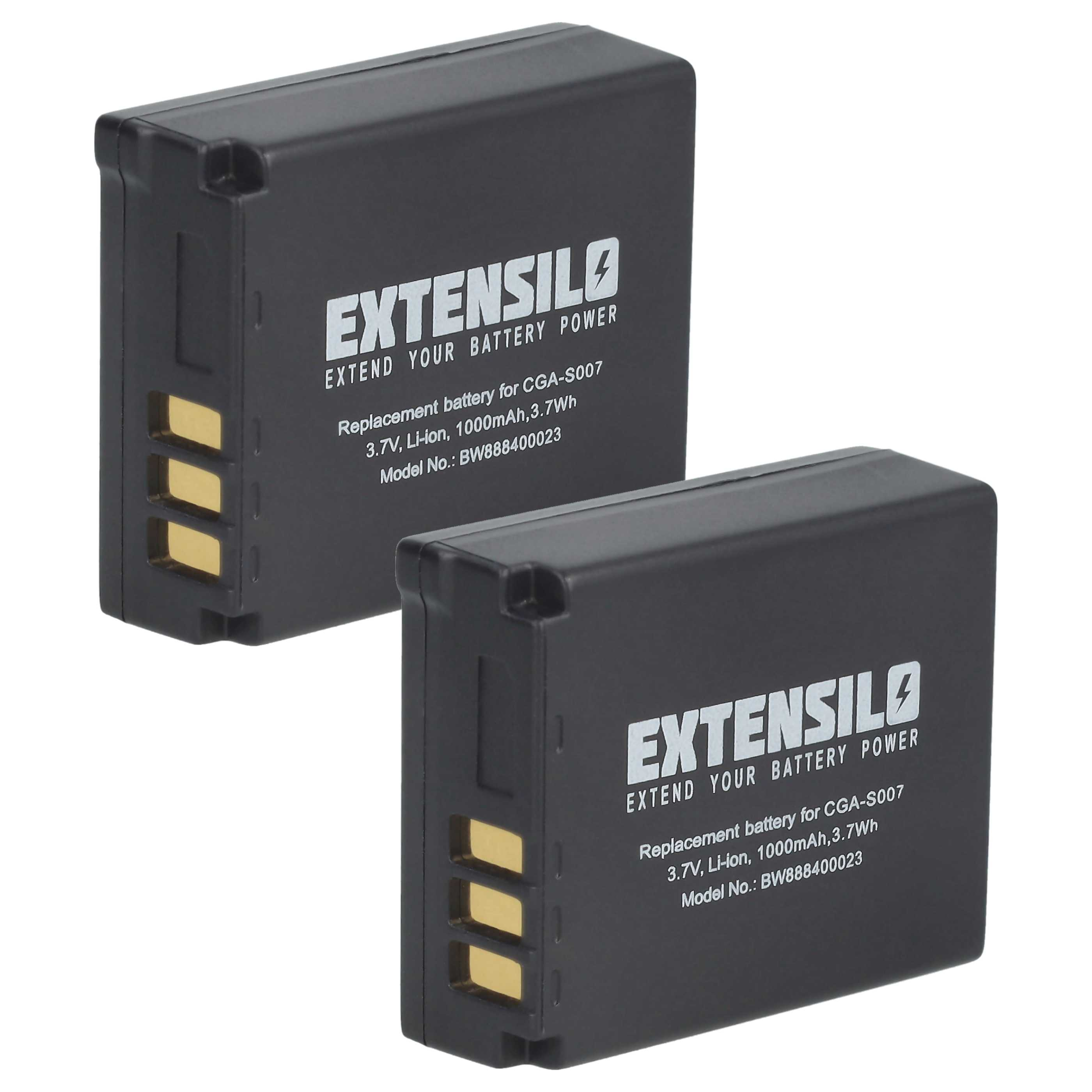 Zwei schwarze EXTENSILO-Akkus auf weißem Hintergrund. Auf ihnen steht: 'Extend Your Battery Power'.