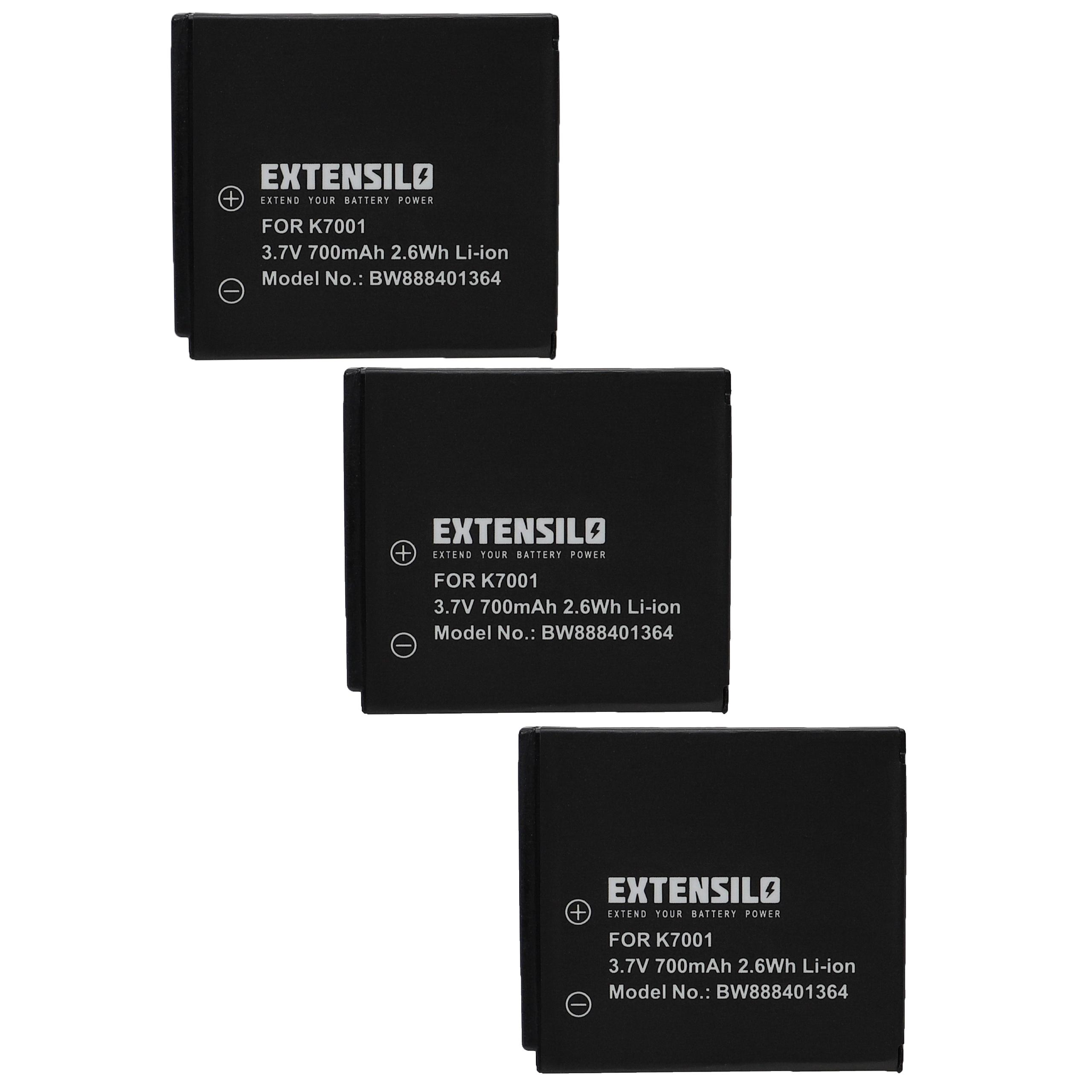 Drei schwarze Batterien mit weißem Text. Jede hat ein Plus- und Minuszeichen und den Markennamen EXTENSILO.