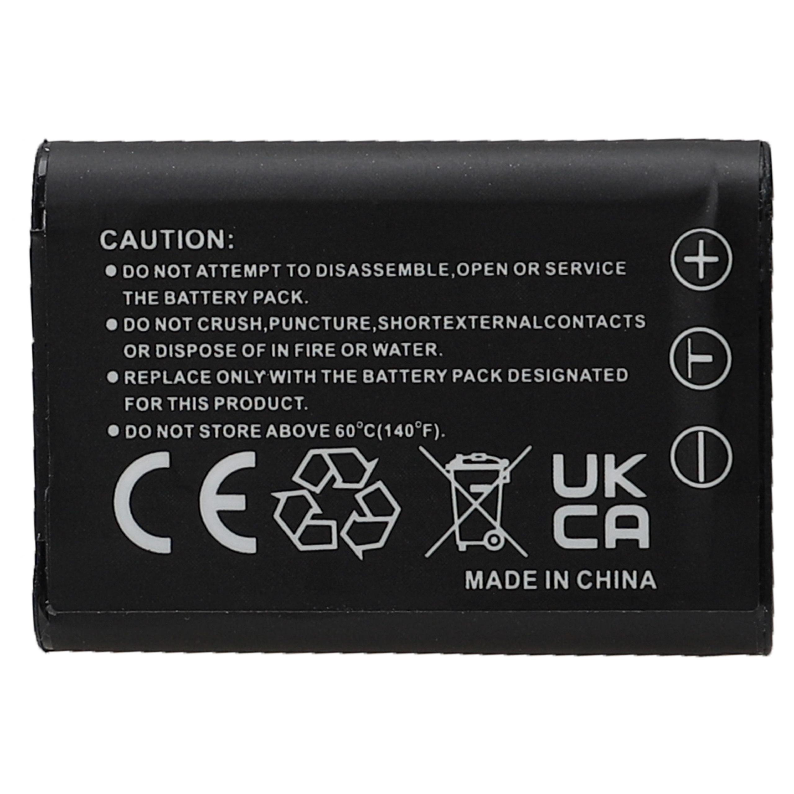 Ein schwarzes Batteriepack mit weißem Text, Warnhinweisen und Symbolen. Es hat ein Plus- und Minuszeichen.