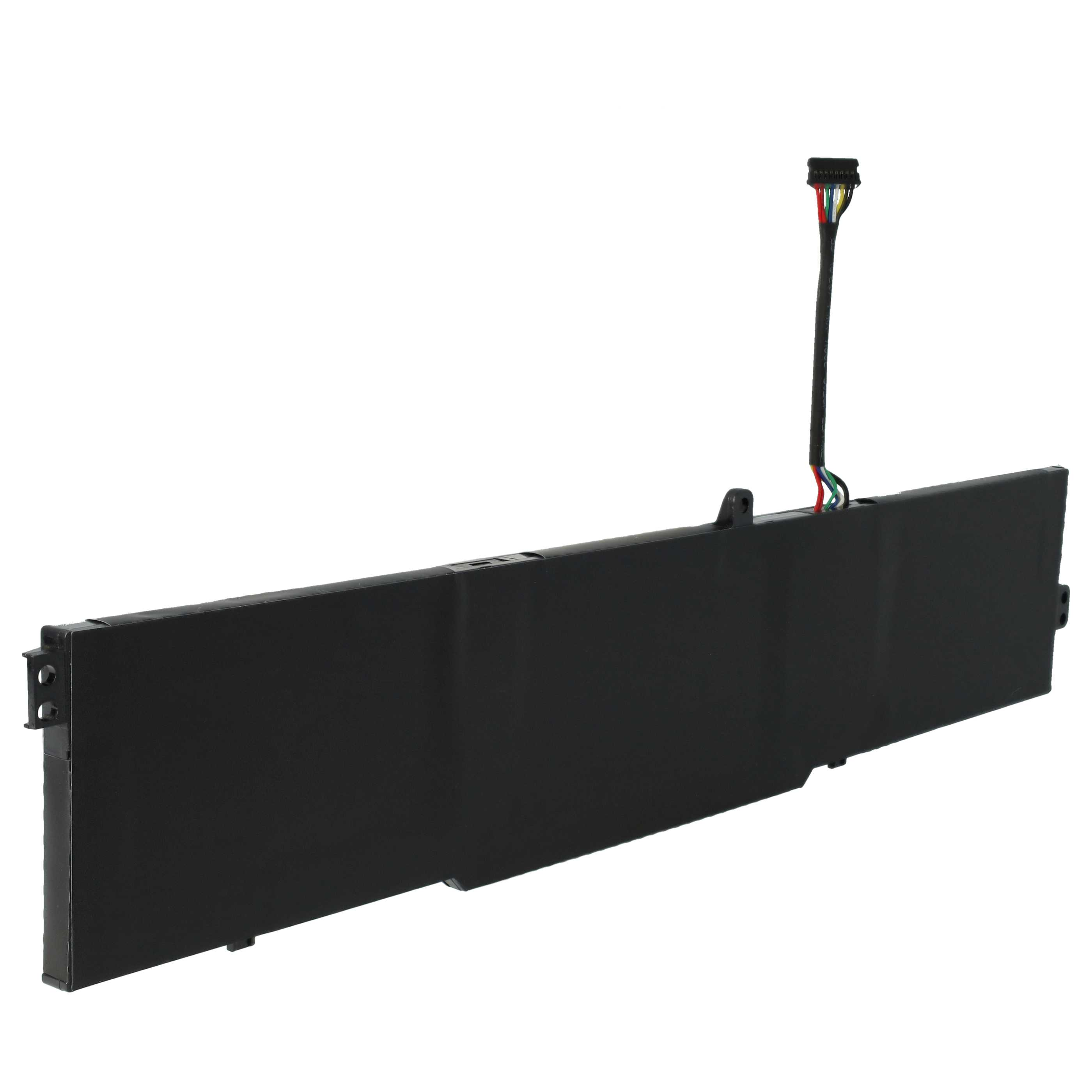 Ein schwarzer Laptop-Akku mit Stecker und Drähten auf weißem Hintergrund.