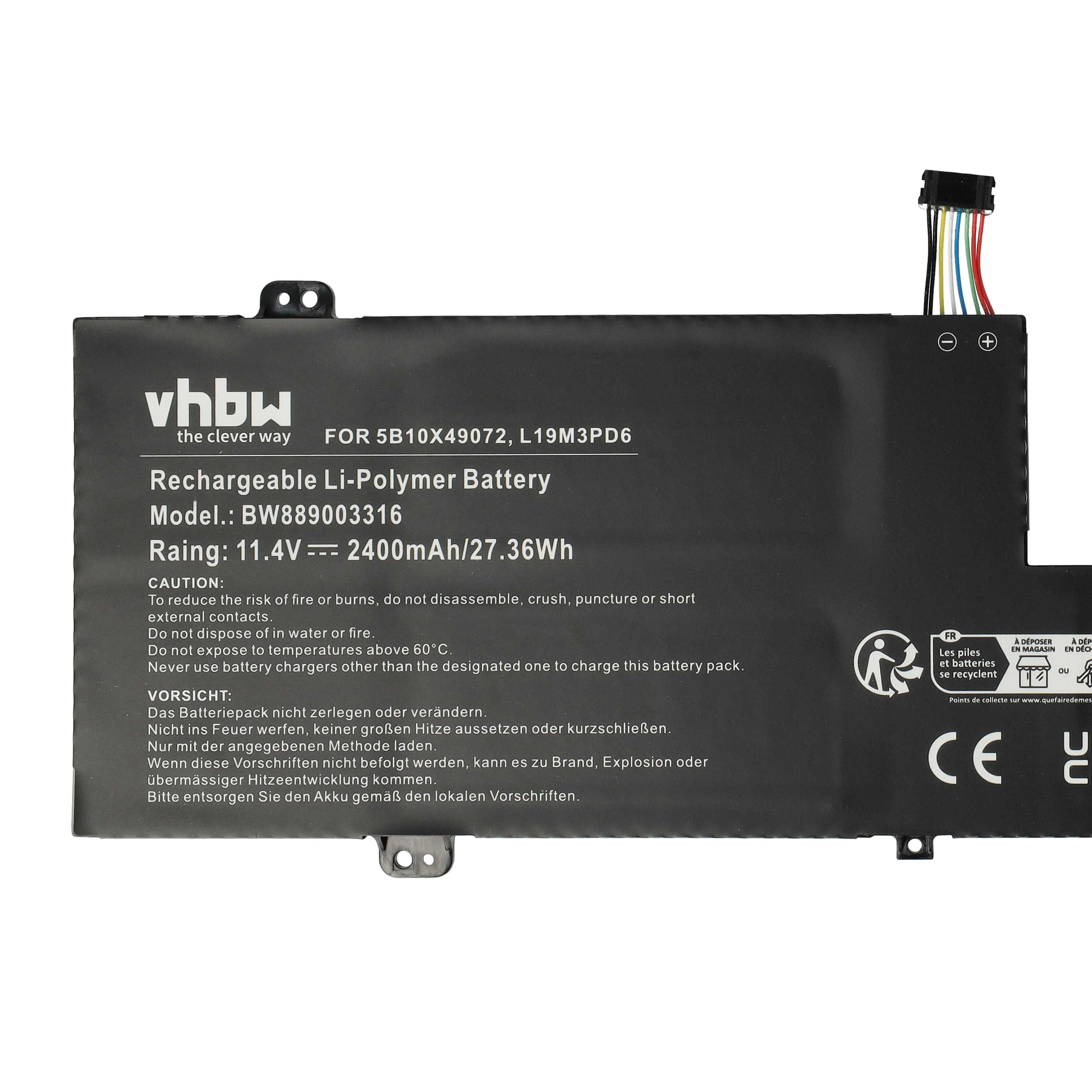 Schwarzer Laptop-Akku mit Text, einem Stecker und Warnhinweisen.