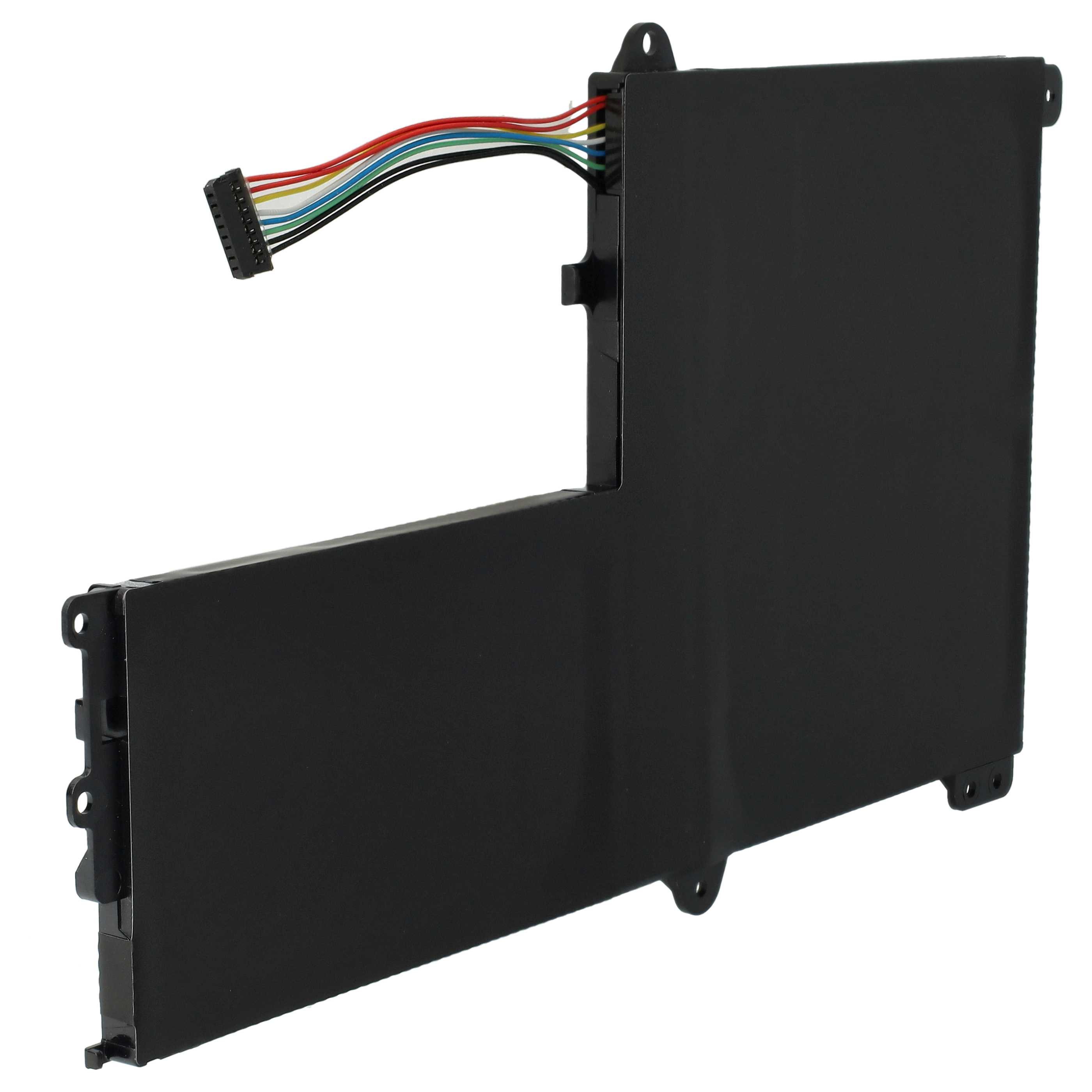 Schwarzer Laptop-Akku mit mehrfarbigen Drähten und Stecker. Der Akku hat eine rechteckige Form.