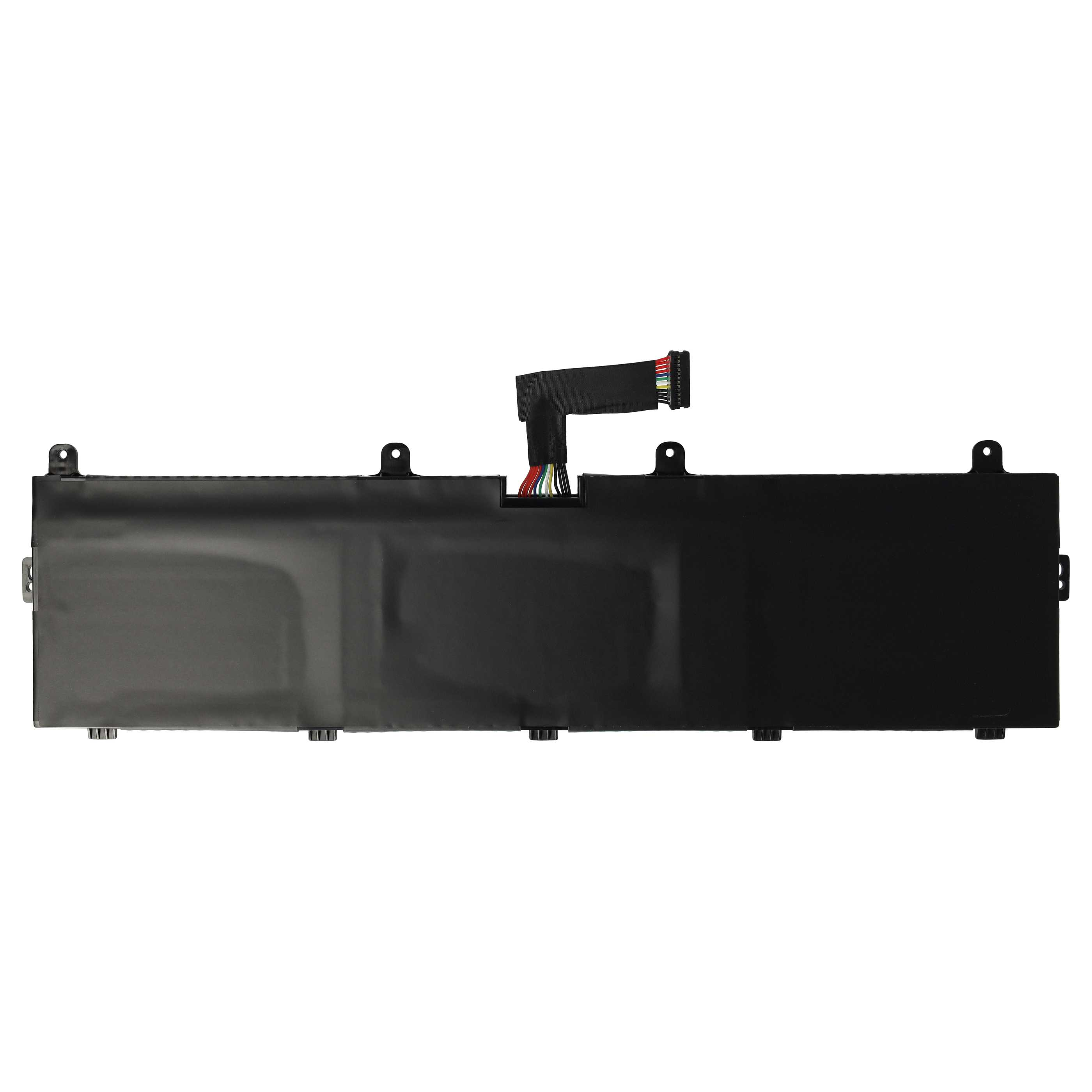 Ein schwarzer Laptop-Akku mit einem schwarzen Flachbandkabel und mehrfarbigen Drähten. Isoliert auf weißem Hintergrund.