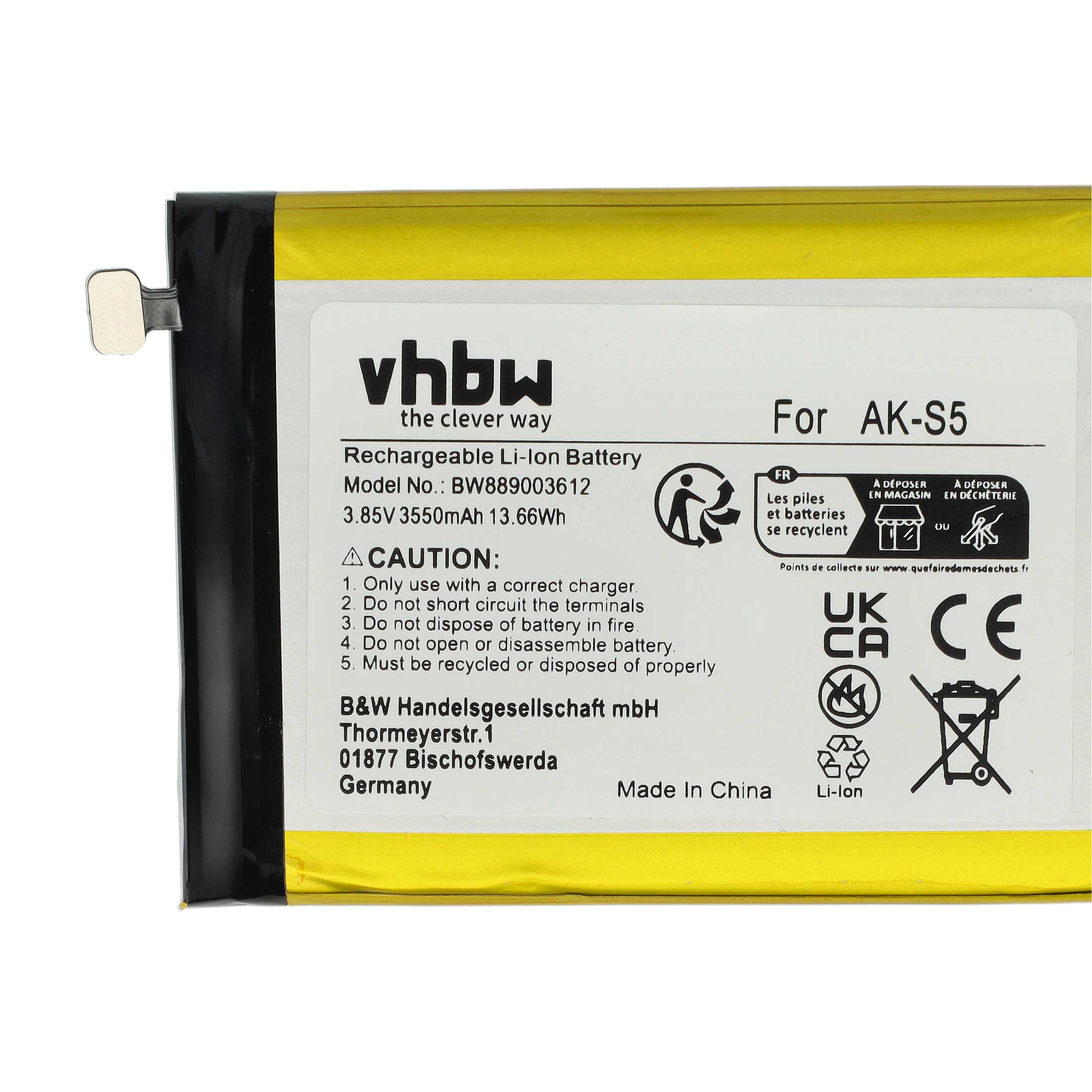 Ein Batterieetikett mit Text und Symbolen. Es steht 'Rechargeable Li-Ion Battery' und 'Made in China'.