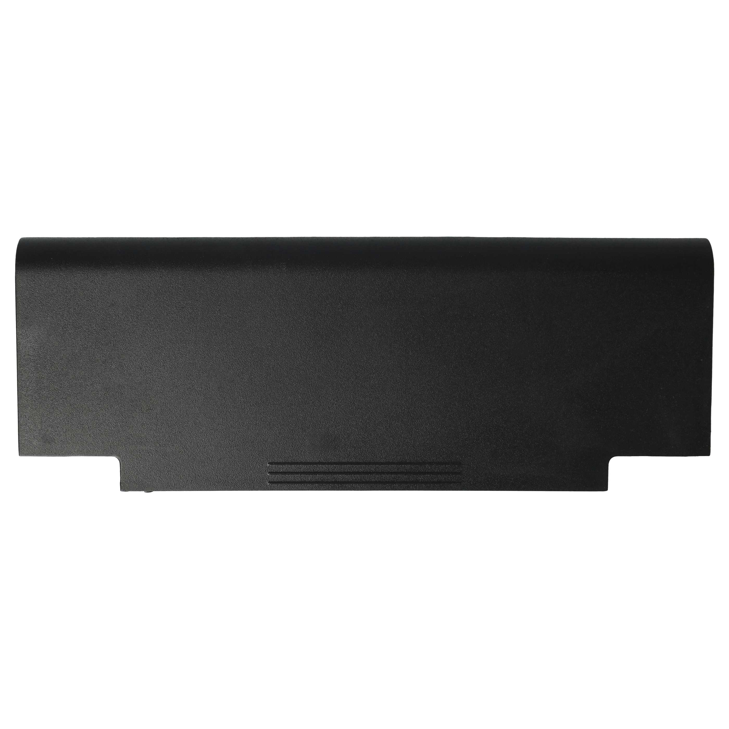 Ein schwarzer Laptop-Akku, rechteckig, mit strukturierter Oberfläche. Der Hintergrund ist weiß.