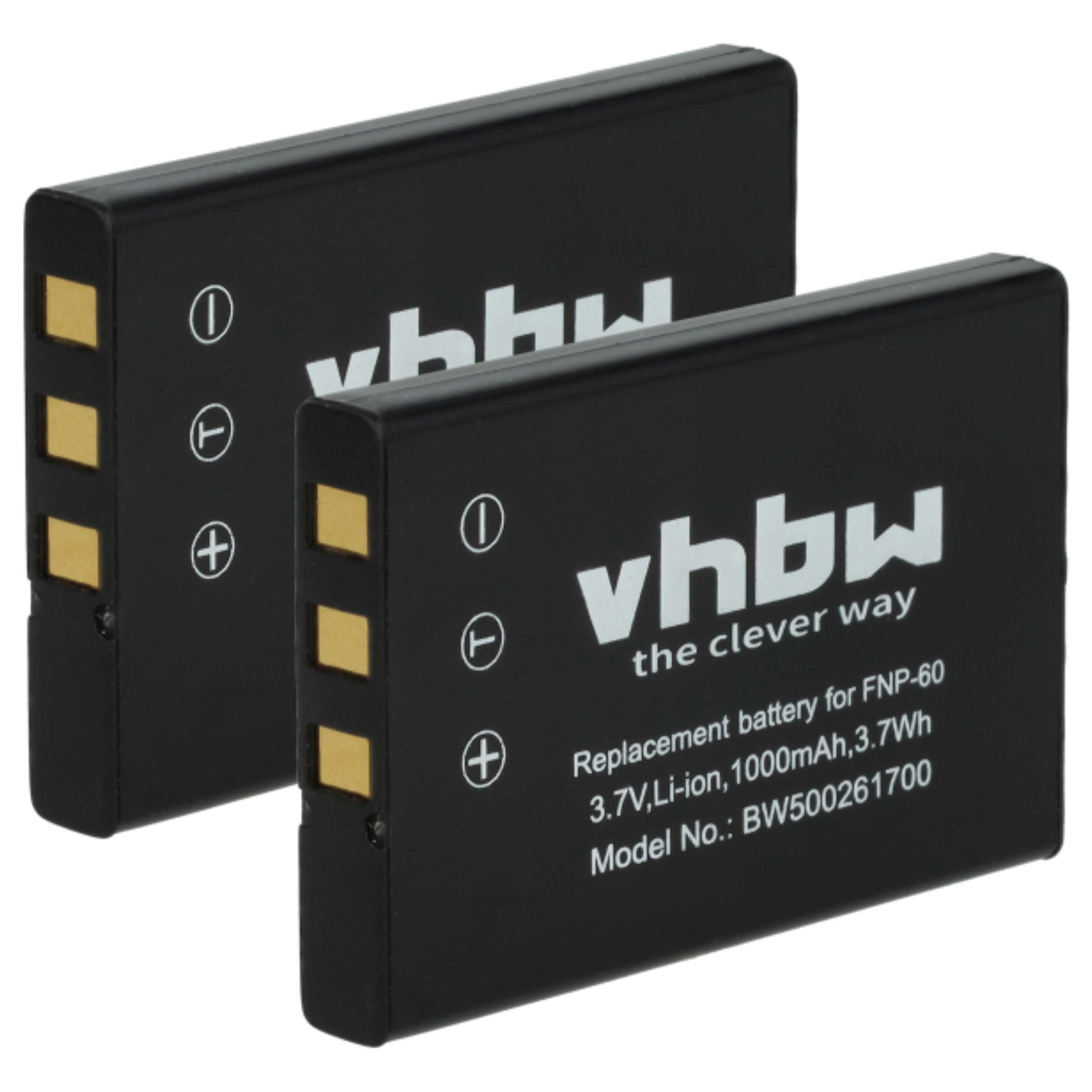 Zwei schwarze, rechteckige Batterien mit weißem Text, Markenname vhbw und technischen Details. Eine ist leicht hinter der anderen.