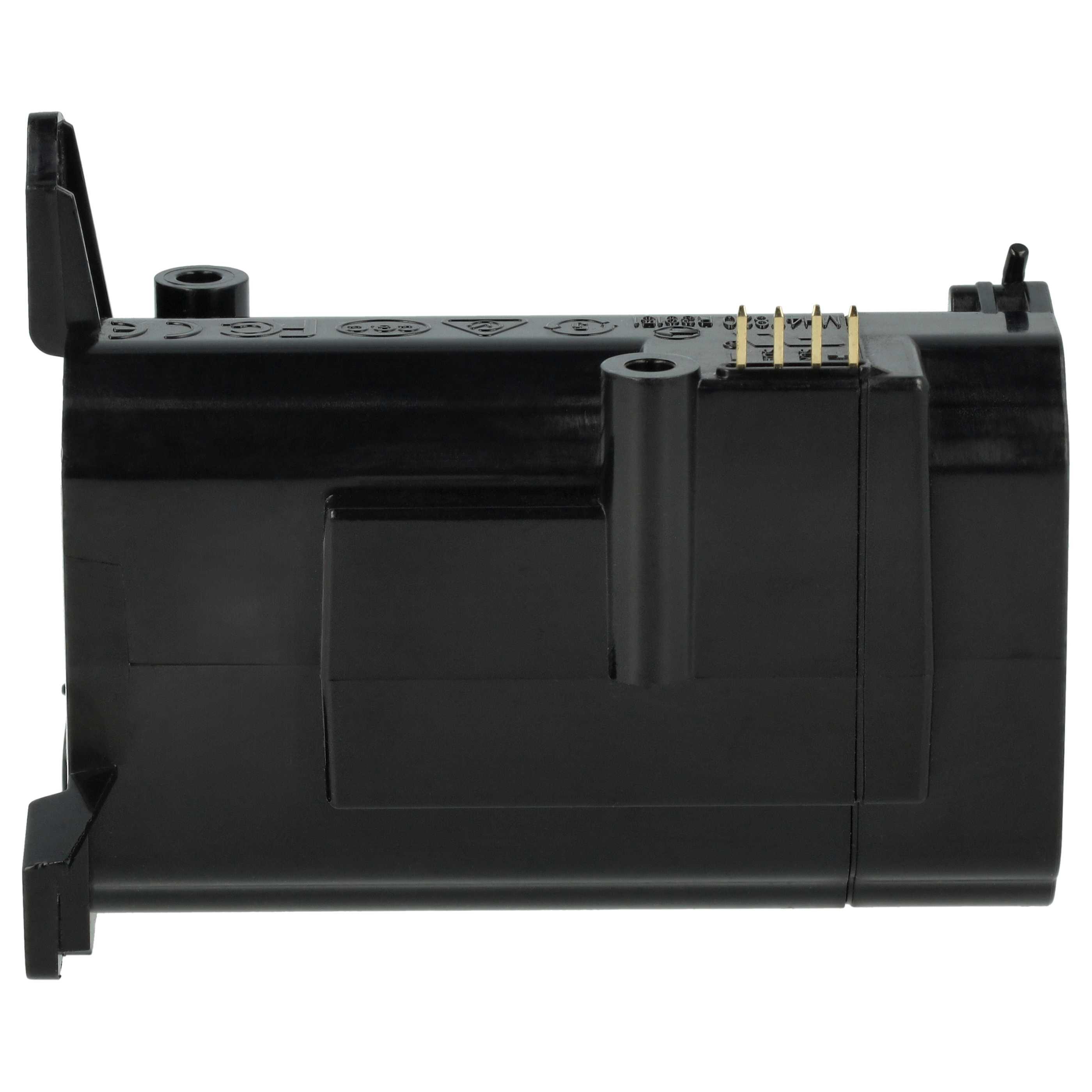 Ein schwarzes elektronisches Kunststoffbauteil mit Anschlüssen, Markierungen und einem zylindrischen Merkmal.