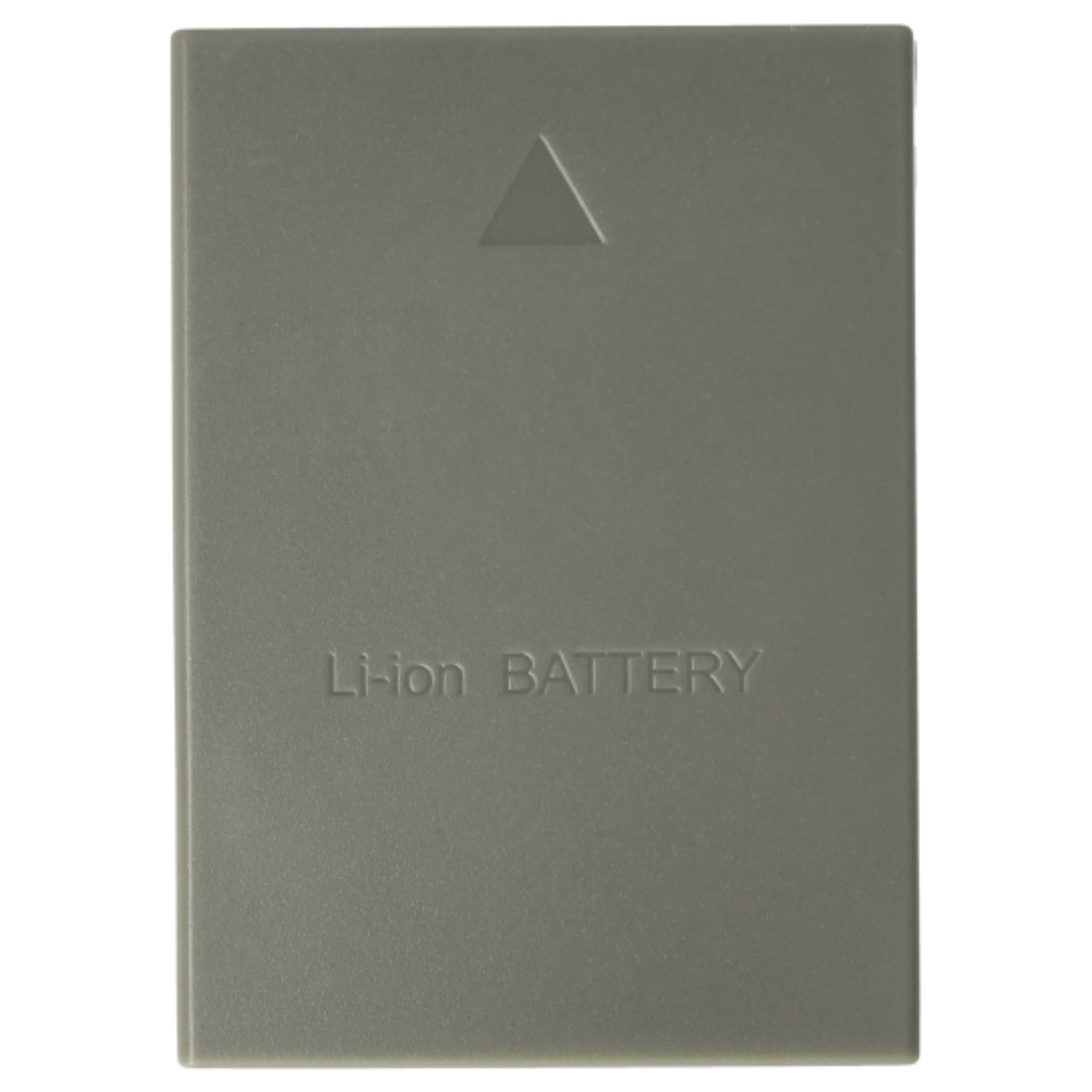 Ein grauer rechteckiger Li-Ionen-Akku. Er hat ein Dreieck oben und den Text 'Li-ion BATTERY'.