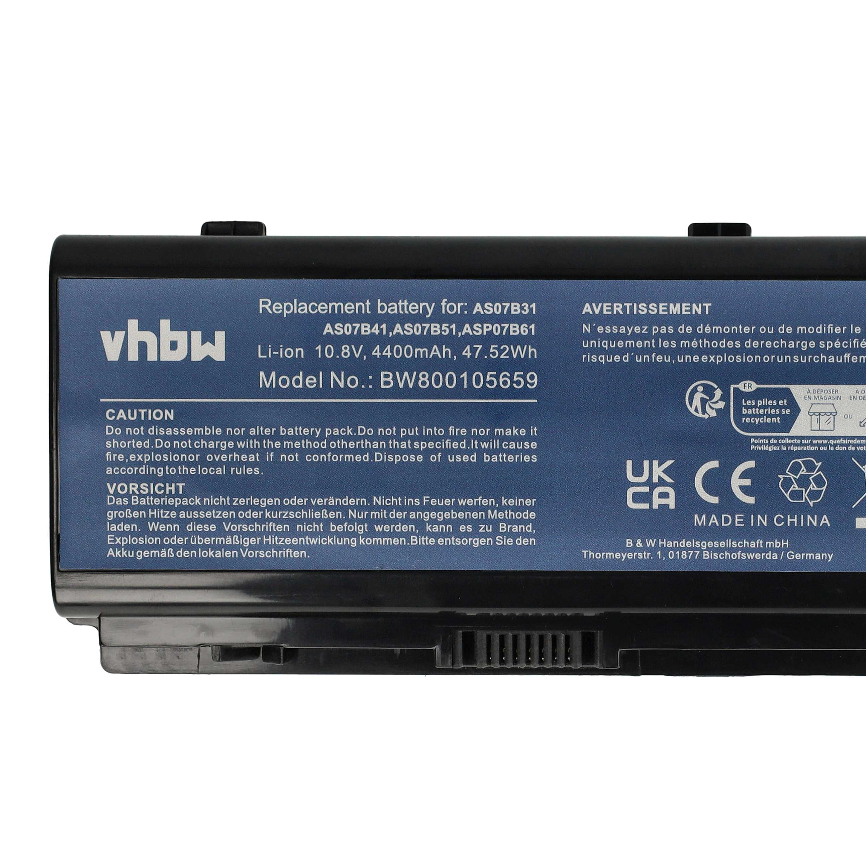 Schwarzes und blaues Batteriepack mit Text. Der Text enthält Warnungen und Spezifikationen.