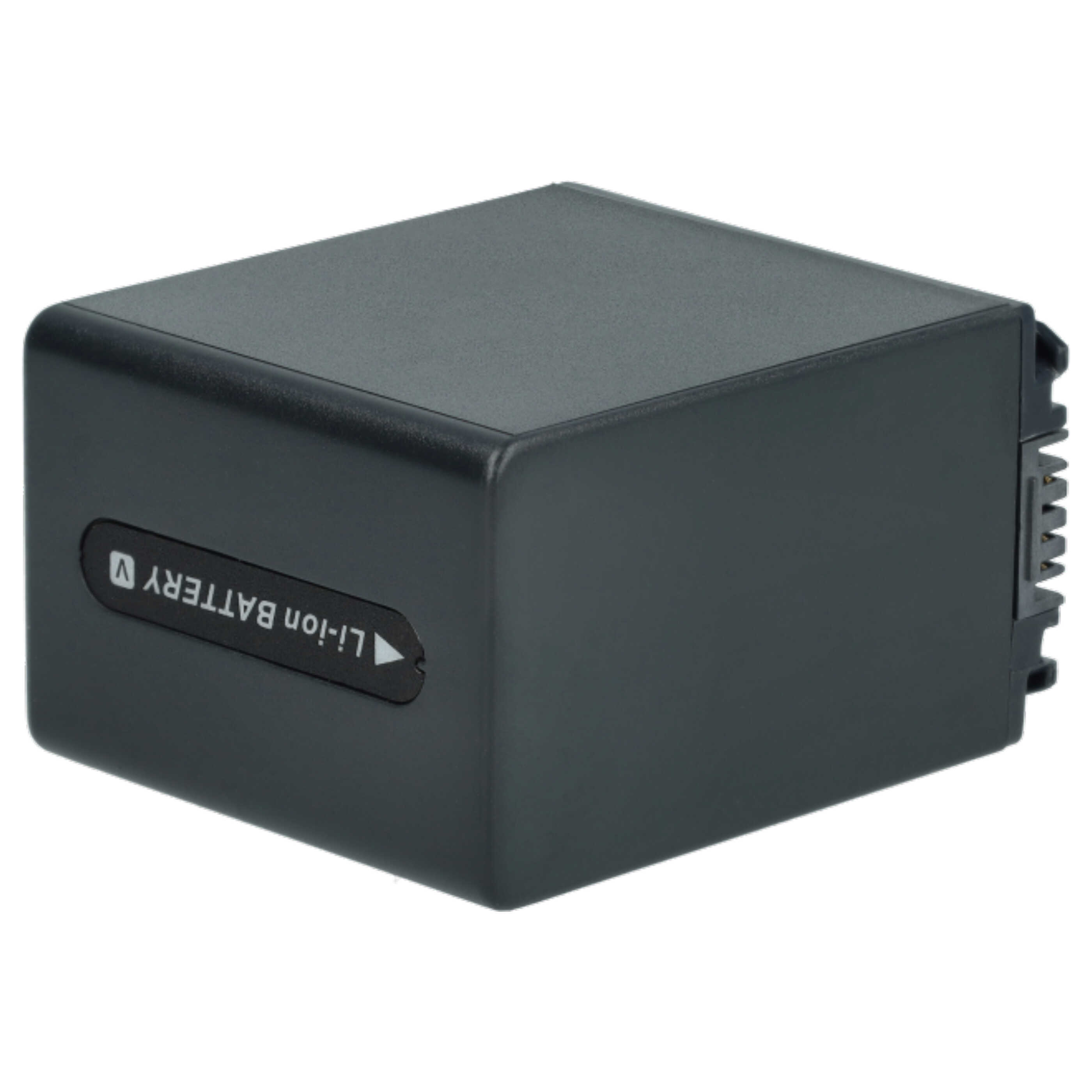 Ein schwarzer Li-Ionen-Akku mit der Aufschrift 'Li-ion Battery V' auf weißem Hintergrund.